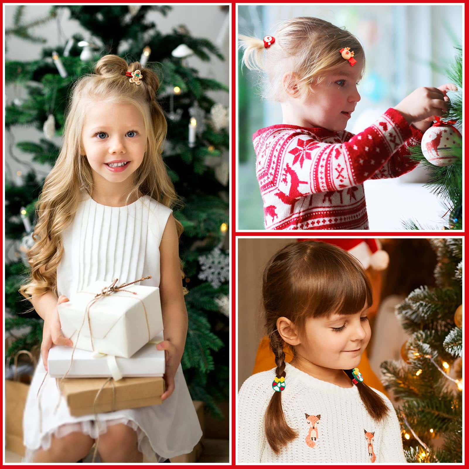 12-teiliges Weihnachts-Haarschmuck-Set – Haarspangen, Haargummis & Rentier-Geweih – Aus Acryl, Harz, Stoff & Metall –