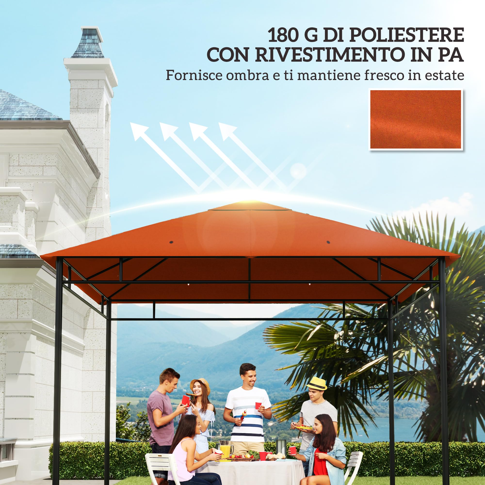 Outsunny Tetto di Ricambio per Gazebo 3x3 m in Poliestere 180g/㎡, Resistente all'Acqua, 298x295 cm, Arancione