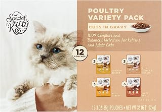GYCO Special Kity Chicken Dinner & Turkey & Giblets & Mixed Grill Cuts in Gravy Wet Cat Food Poultry Variety Pack, 3 oz Pouches (12 Pack).