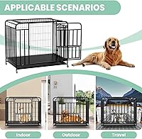 Vista 4 de Jaula resistente de 42 pulgadas con ruedas, perrera de acero indestructible con doble puerta, diseño a prueba de fugas para perros grandes, para uso