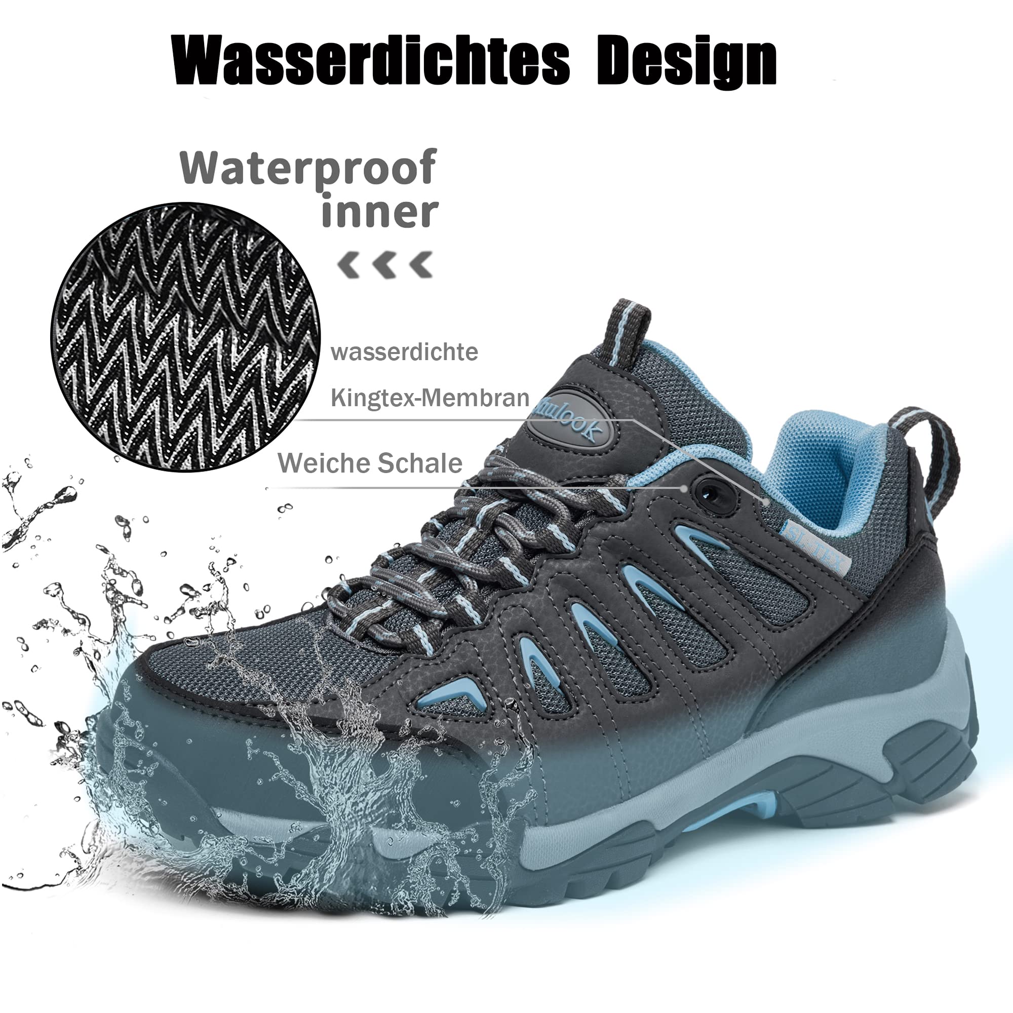 SHULOOK Wanderschuhe Damen Wasserdicht Leicht Trekkingschuhe Damen rutschfeste Bergschuhe Outdoor Schuhe für Camping,Hiking,Angeln
