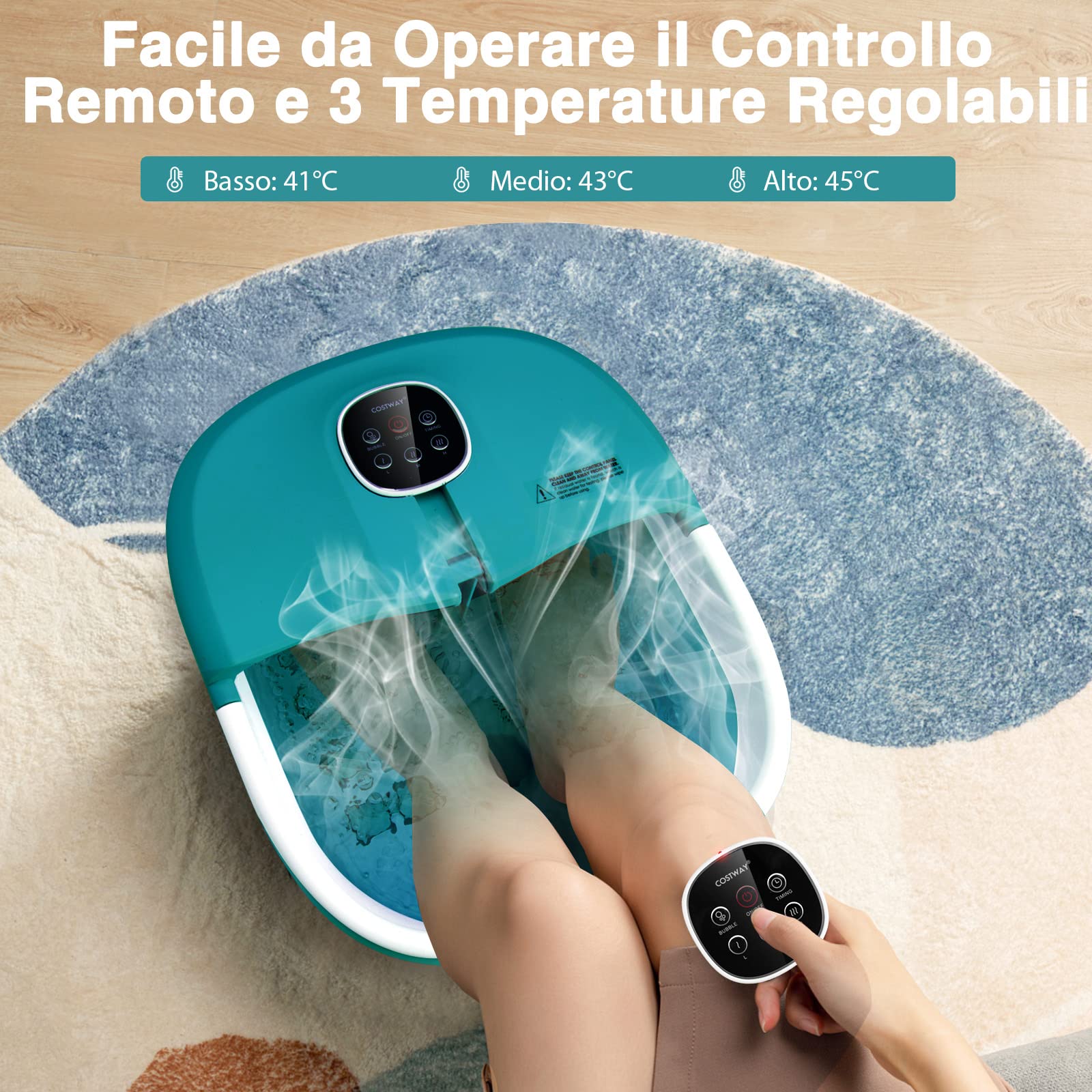 COSTWAY Pediluvio Massaggiatore Piedi Elettrico, Pediluvio Idromassaggio Plantare Pieghevole con Telecomando, 3 Temperature Regolabili, Timer, Fino al 45 (Anatra blu)