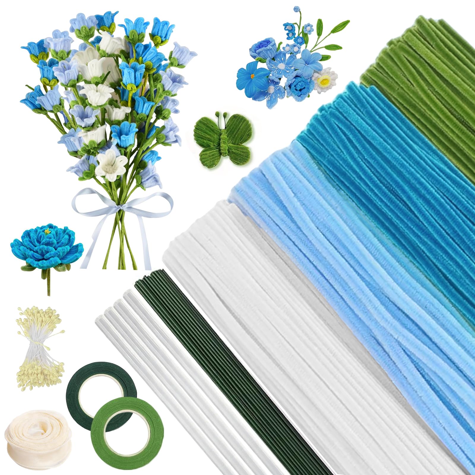 400 Stück Bouquet Pfeifenreiniger Blumen Set 30cm Pfeifenputzer zum Basteln