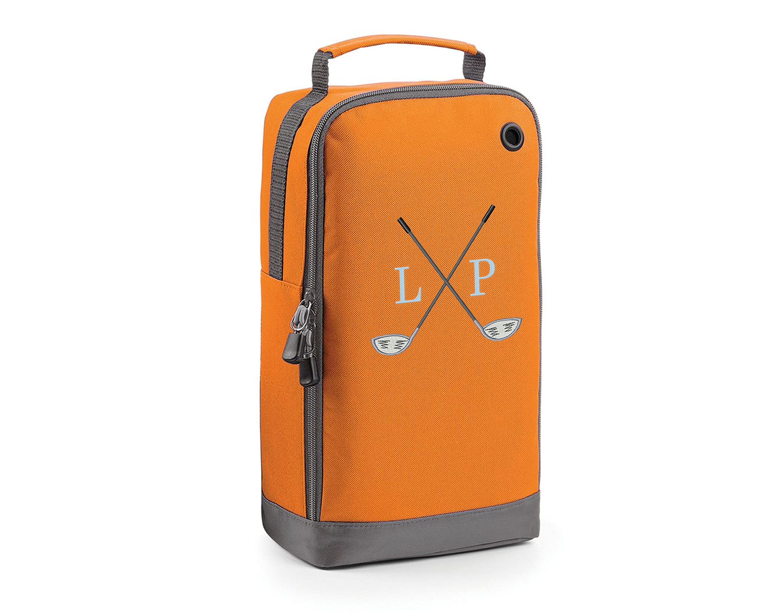 Personalised Golf Shoe Bag Embroidered with Cross Golf Club Design Orange