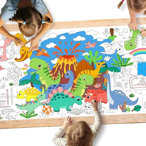 Gatherfun Póster gigante para colorear de fiesta de dinosaurios, 31.5 x 72 pulgadas, decoración versátil de pared para aula y actividad de
