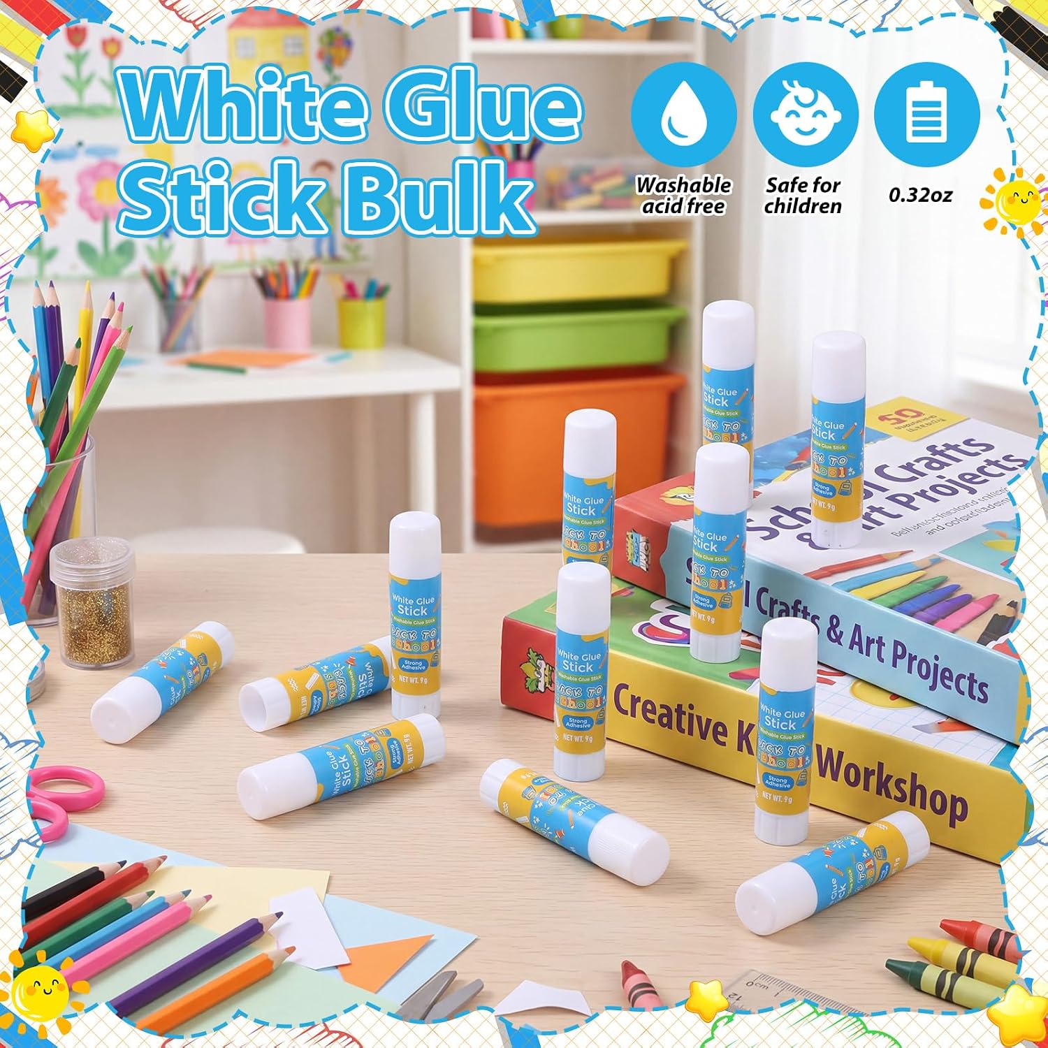 Zubebe 100 Pcs White Glue Sticks for Classroom 0.32 oz Washable Glue Stick for Crafts Back to School Gifts First Day Sets Classroom Prize Party Supplies Scrapbooking Crafting (School)