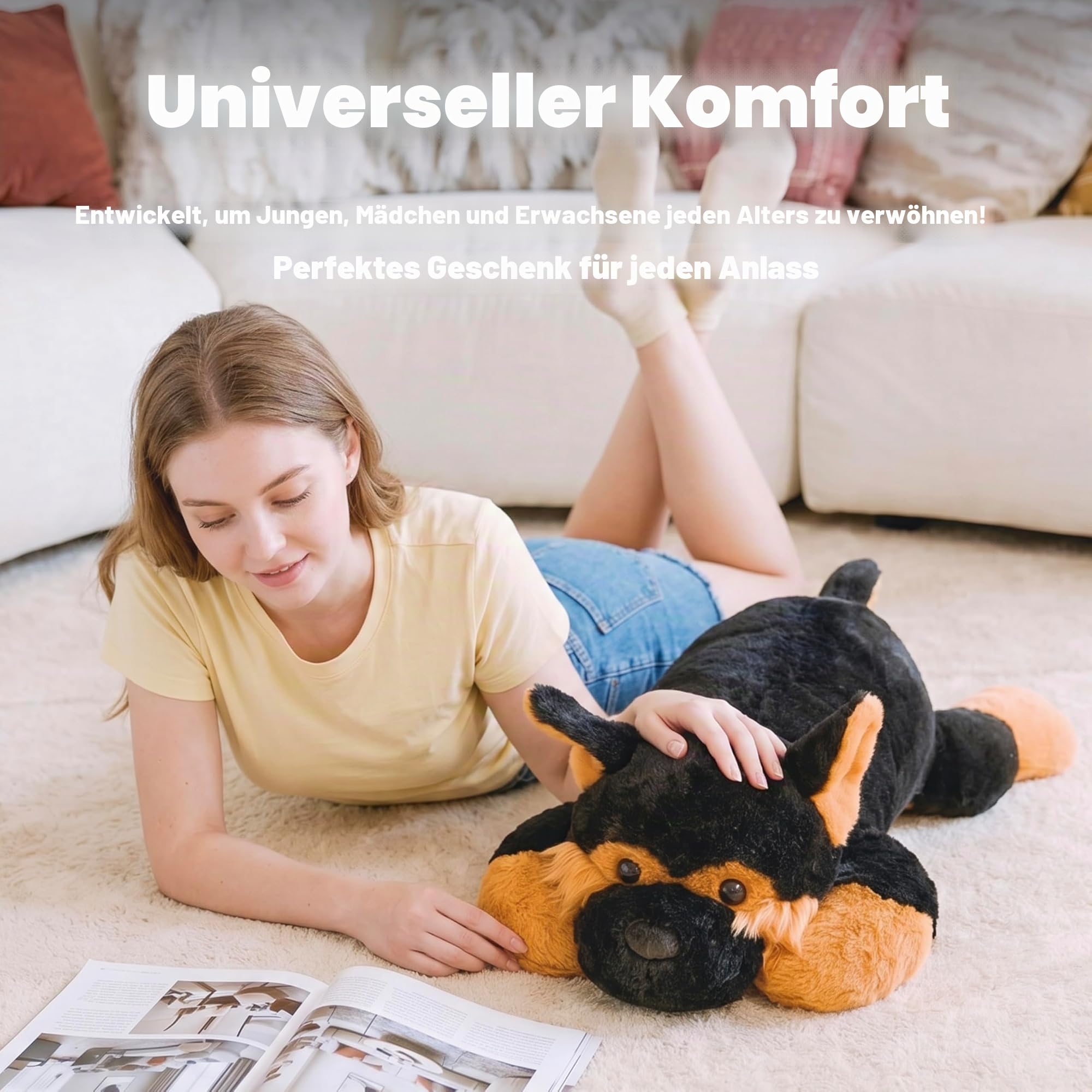 IKASA 2.27kg Gewichtetes Kuscheltier Deutscher Schäferhund,67cm Gewichtskuscheltiere Stofftier Plüschtier für Erwachsene