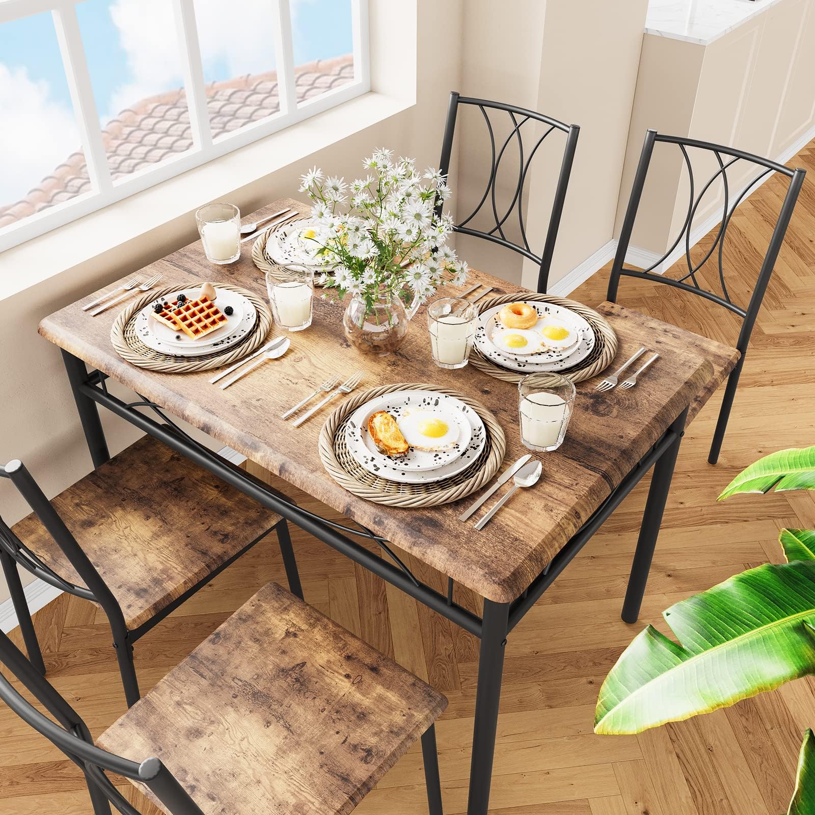 Amazon.com - SunBear Furniture Dining Kitchen Set of 5 Rectangular ...