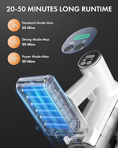 Miniatura 3 de Homeika Aspiradora inalámbrica, potente succión de 28 Kpa, motor sin escobillas fuerte de 380 W con aspiradora ligera 8 en 1 con batería desmontable