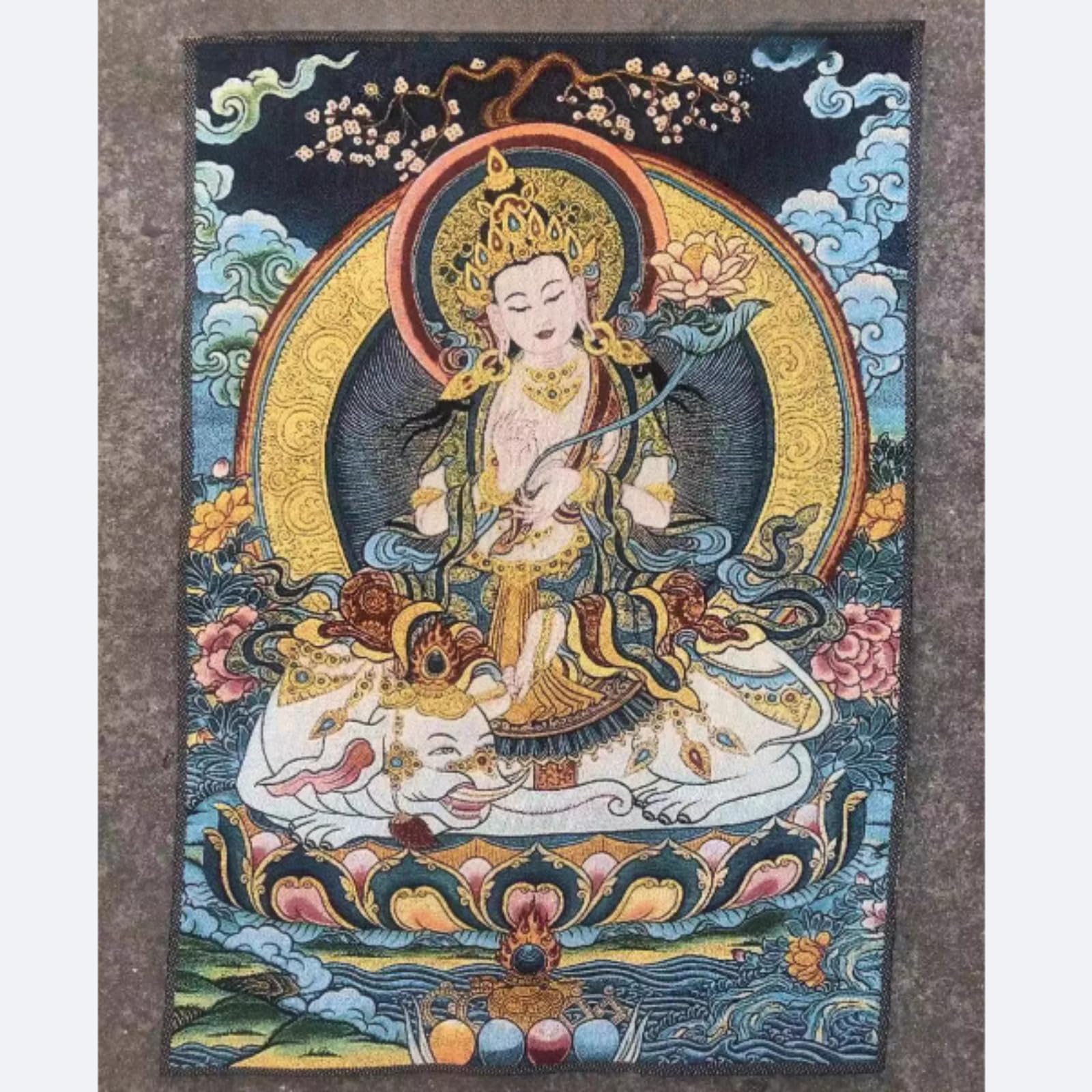 FENNYYAR Samantabhadra Thangka Ricamo Broccato, 60 cm 23,6 pollici, Ingresso Hall Tibetano Pittura Murale Decorativo