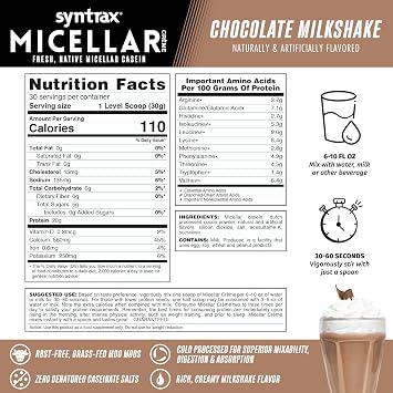 Syntrax Micellar Creme Pure Native Micellar Casein, Chocolate Milkshake 2lb