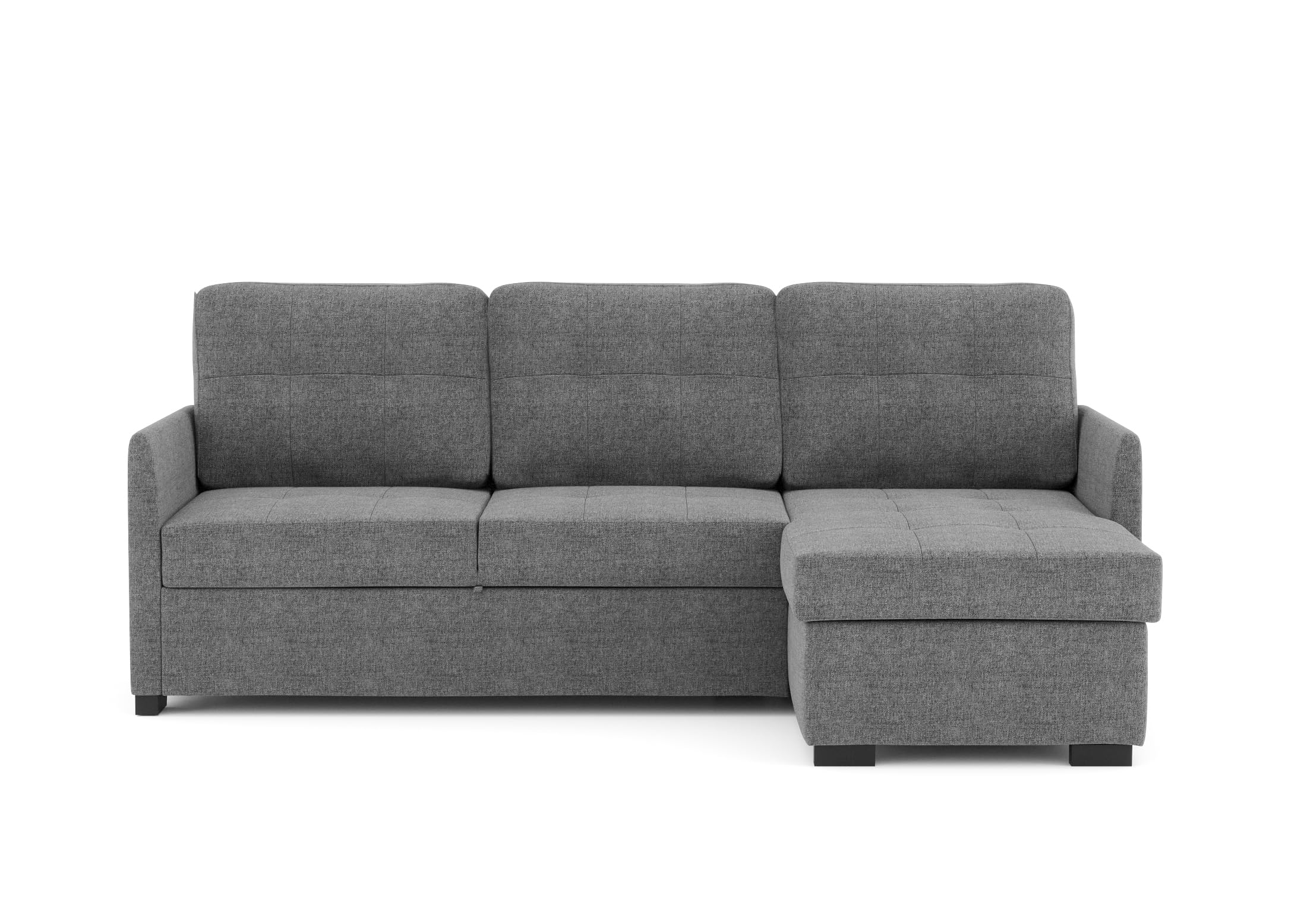 BUDWING Enzo Sofá Cama Esquinero 4 Plazas – Chaise Longue Reversible, Arcón de Almacenaje y Respaldo Reclinable – Estilo Contemporáneo, Tejido 100% Poliéster – 230x147x94 cm – Gris