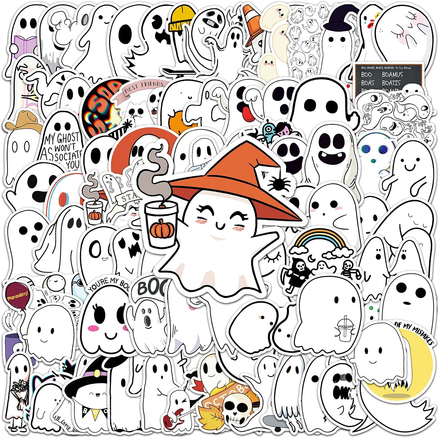 Amazon.com: Affoto Halloween Ghost SticKers for Laptop Computer(100Pcs ...