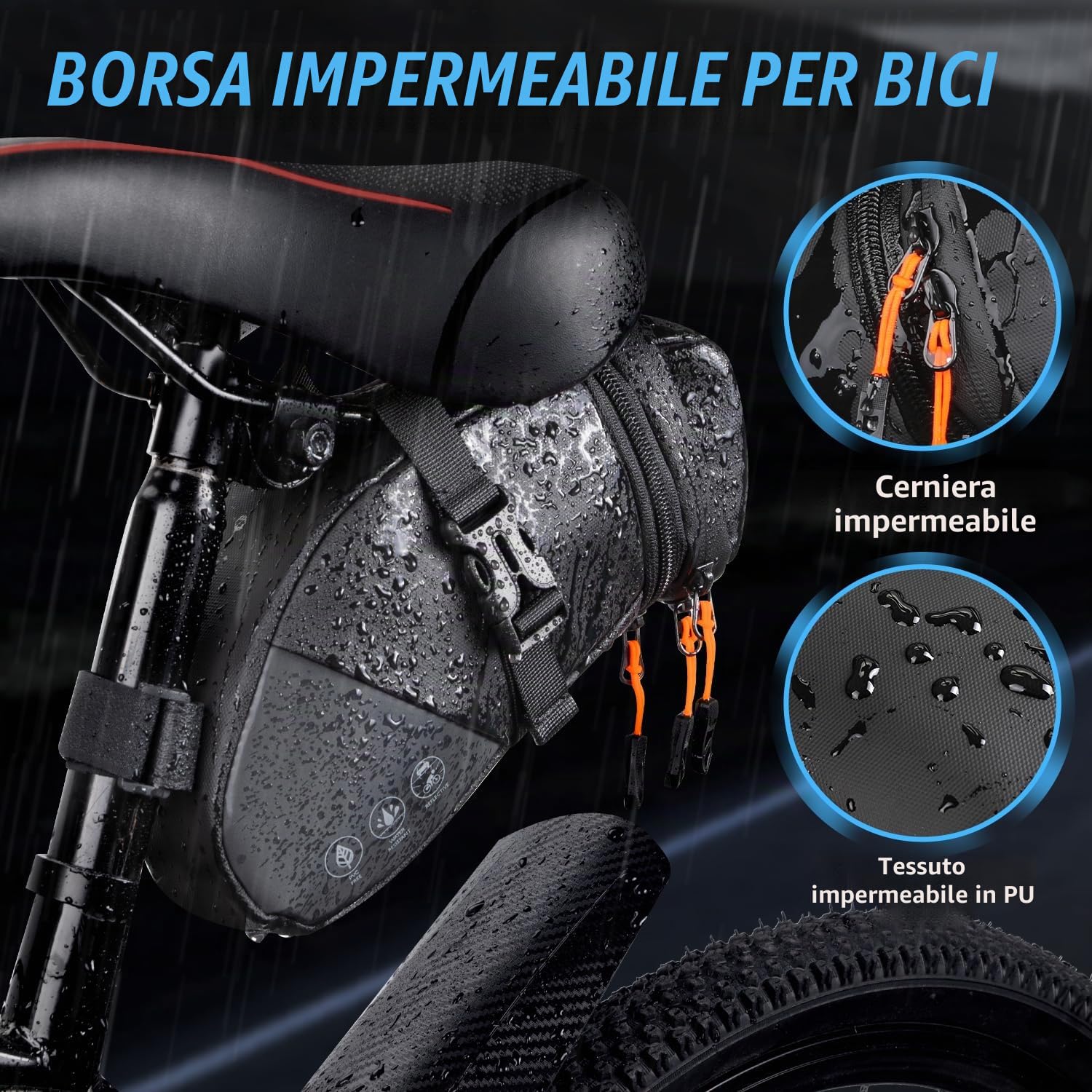 WOTOW Borsa Da Sella Per Bicicletta, borsa da sella per bicicletta impermeabile Accessori per ciclismo Pacchetto a cuneo con striscia riflettente