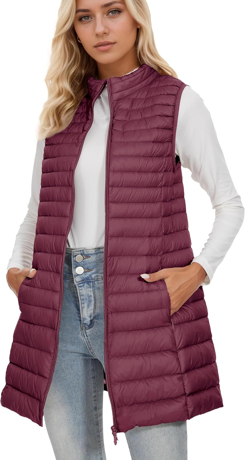 ELFJOY Long Puffer Vest Women Winter Ultra Light Long Down Vest with Stand Collar Black Womens Vests Outerwear - Image 4