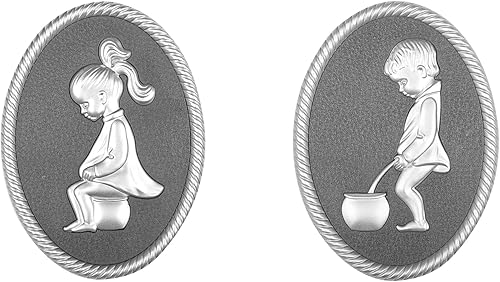 M&T Displays Letreros de puerta de baño de estilo rústico vintage, juego de letreros de baño para hombres y mujeres, figuras decorativas de niño y