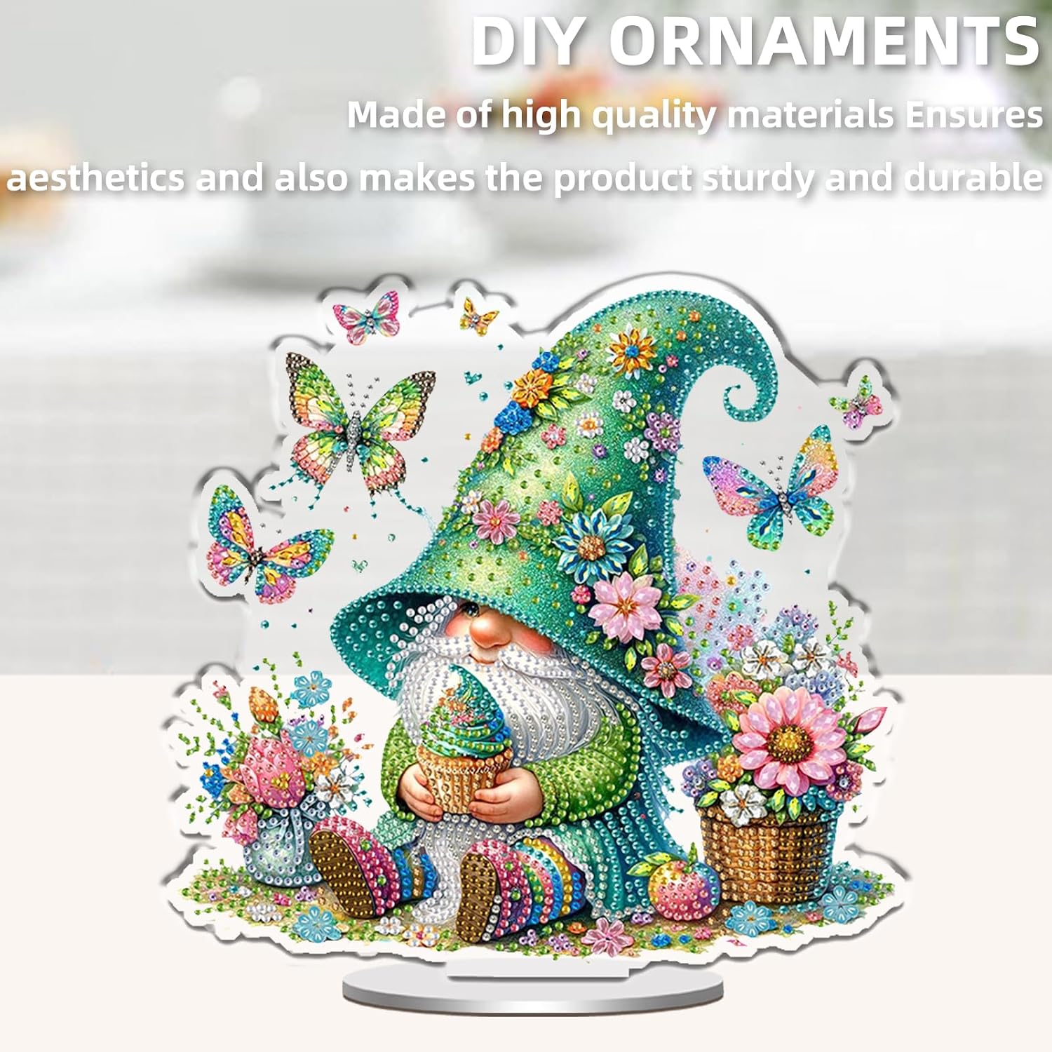 POETRYDRAW DIY Diamond Art Ornament Desktop Kit Gnome, Stand Up Acrylic Diamonds Painting Ornament for Adults, 5D Special Diamond Gem Craft Tabletop Placement Board Kit