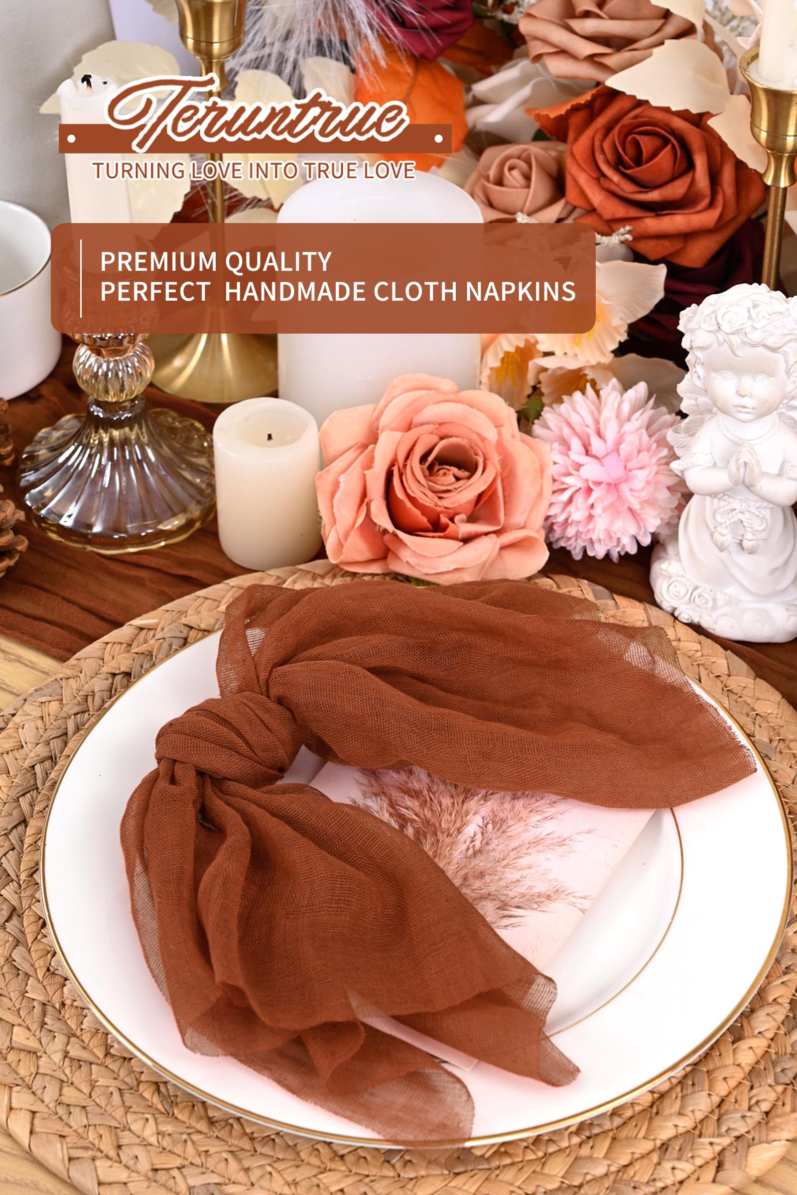 100 Serviettes en Tissu Terre Cuite pour dîner – Serviettes en Mousseline pour Mariage, froissées, lot pour fêtes Maison, déco Table Rustique, 43 x 43 cm