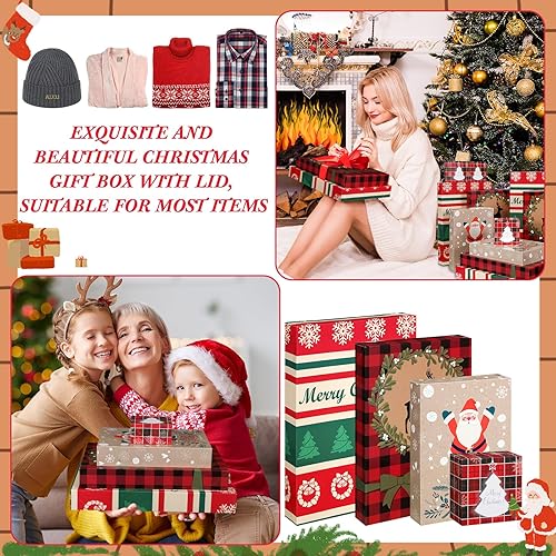 Miniatura 7 de Zhanmai 20 cajas de regalo de Navidad con tapas, cajas de regalo de Navidad y 20 calcomanías de etiquetas de regalo, 4 patrones de 4 tamaños, cajas
