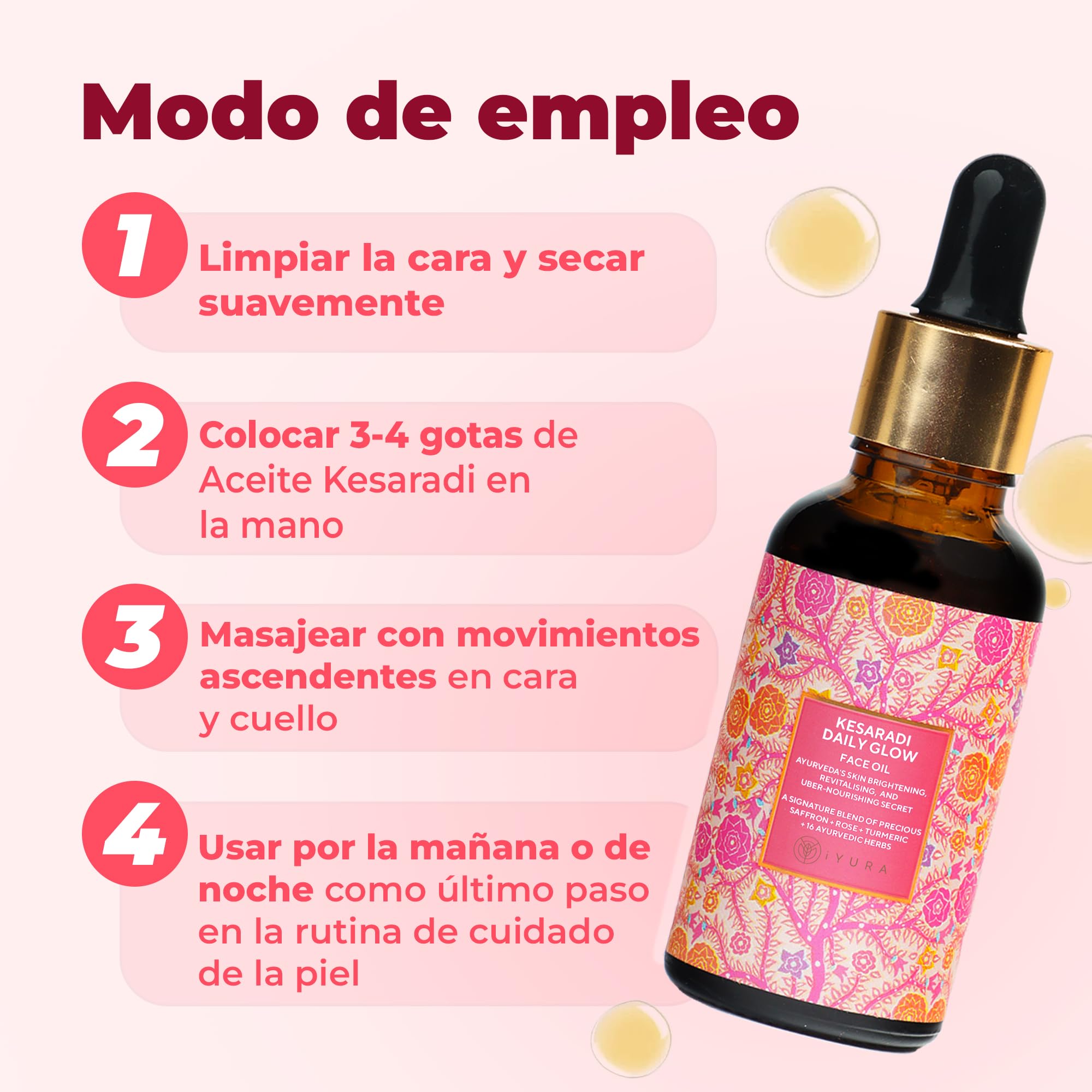 iYURA Kesaradi Daily Glow | Clínicamente probado para blanquear e hidratar la piel | Para pieles secas y sensibles | Aceite facial 100% natural de absorción rápida | Azafrán y cúrcuma | 30 ml