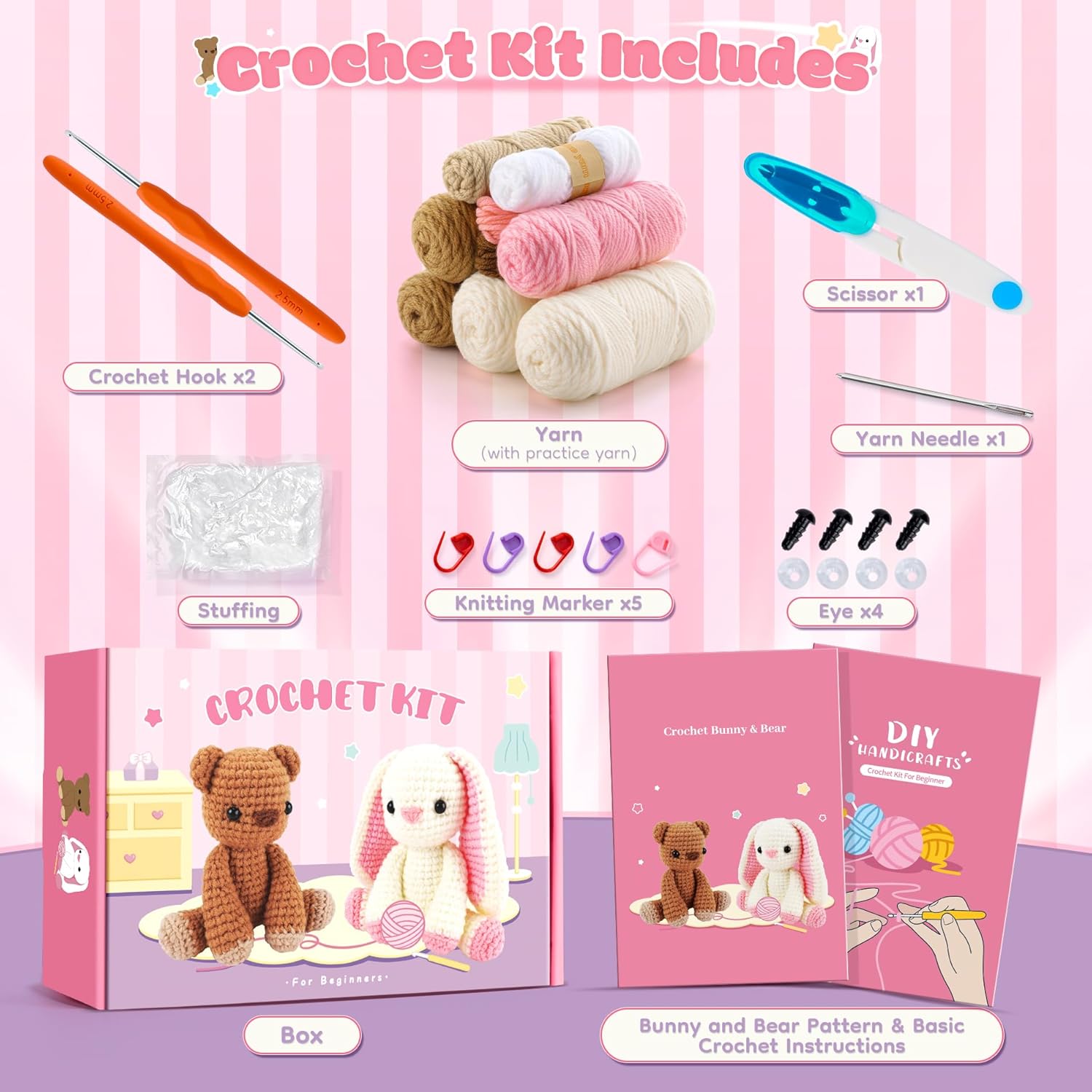 Crochet Kit for Beginners, Bunny and Bear Crochet Trinidad and