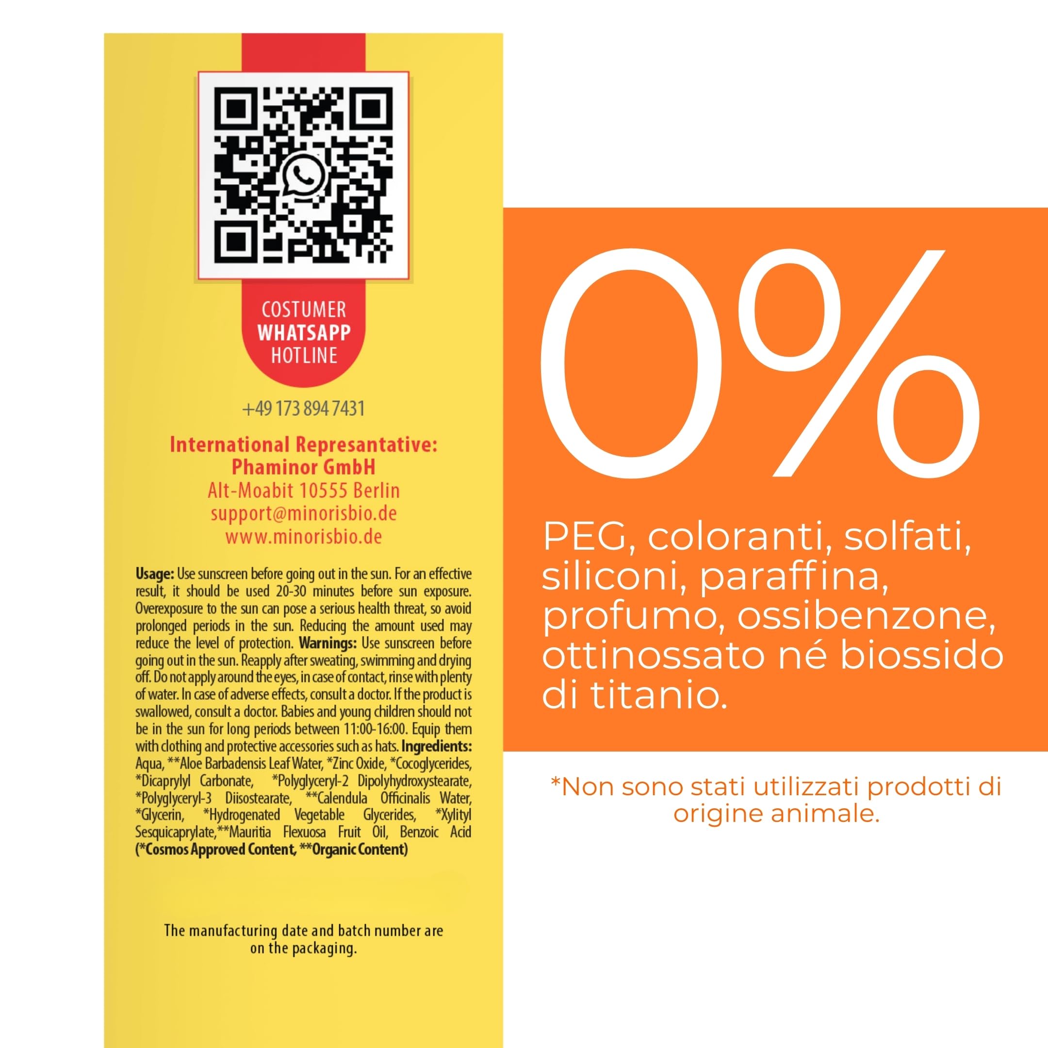 Minoris Baby Lozione Solare SPF 50+ | Organica, Naturale & Minerale per Pelle Sensibile | Ipoallergenica, Vegana, Resistente all’Acqua, Protezione ad Ampio Spettro, Testata Dermatologicamente, 150 ml