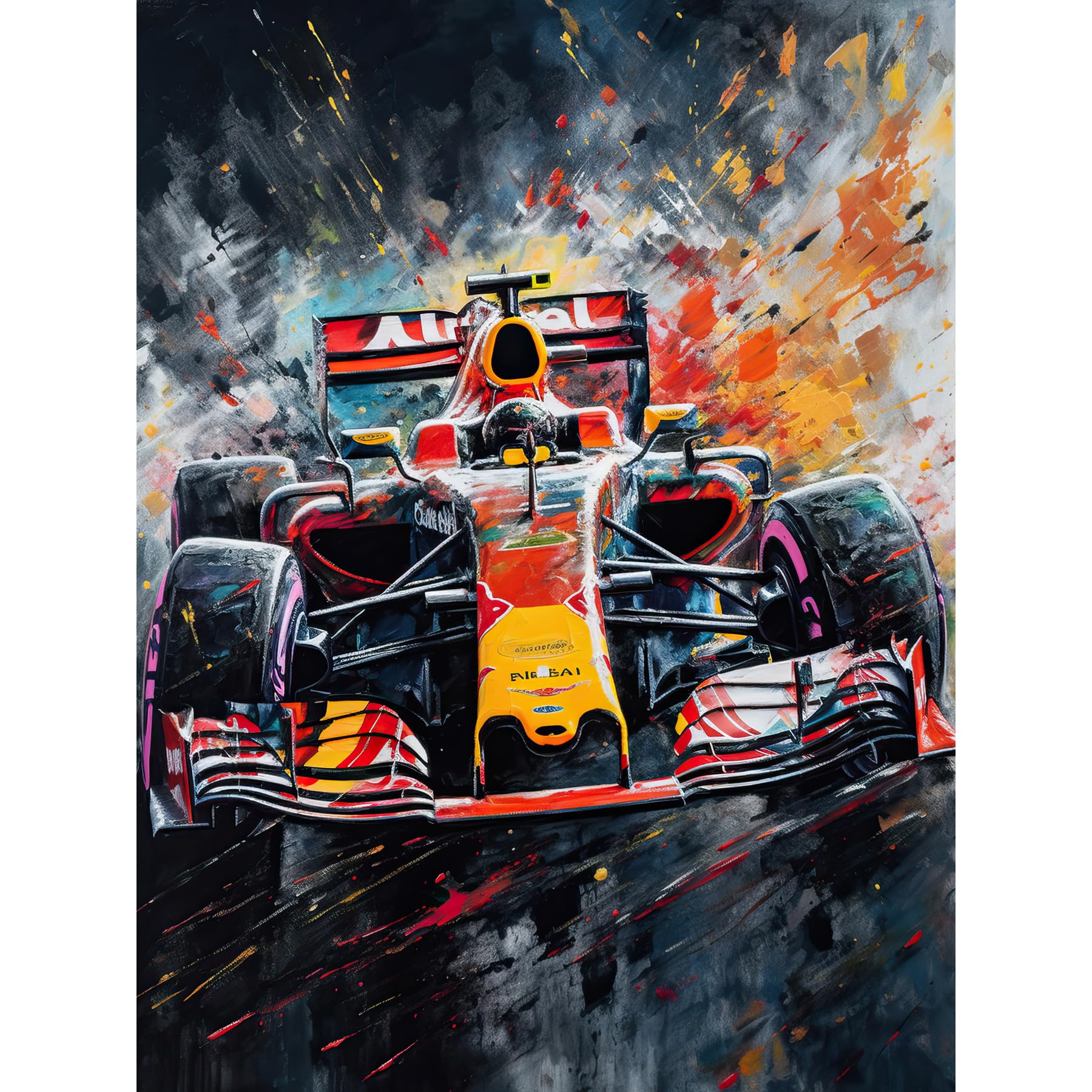 Artery8 Race Car Driver Racing Action Shot Painting Large Wall Art Poster Print Thick Paper 18X24 Inch