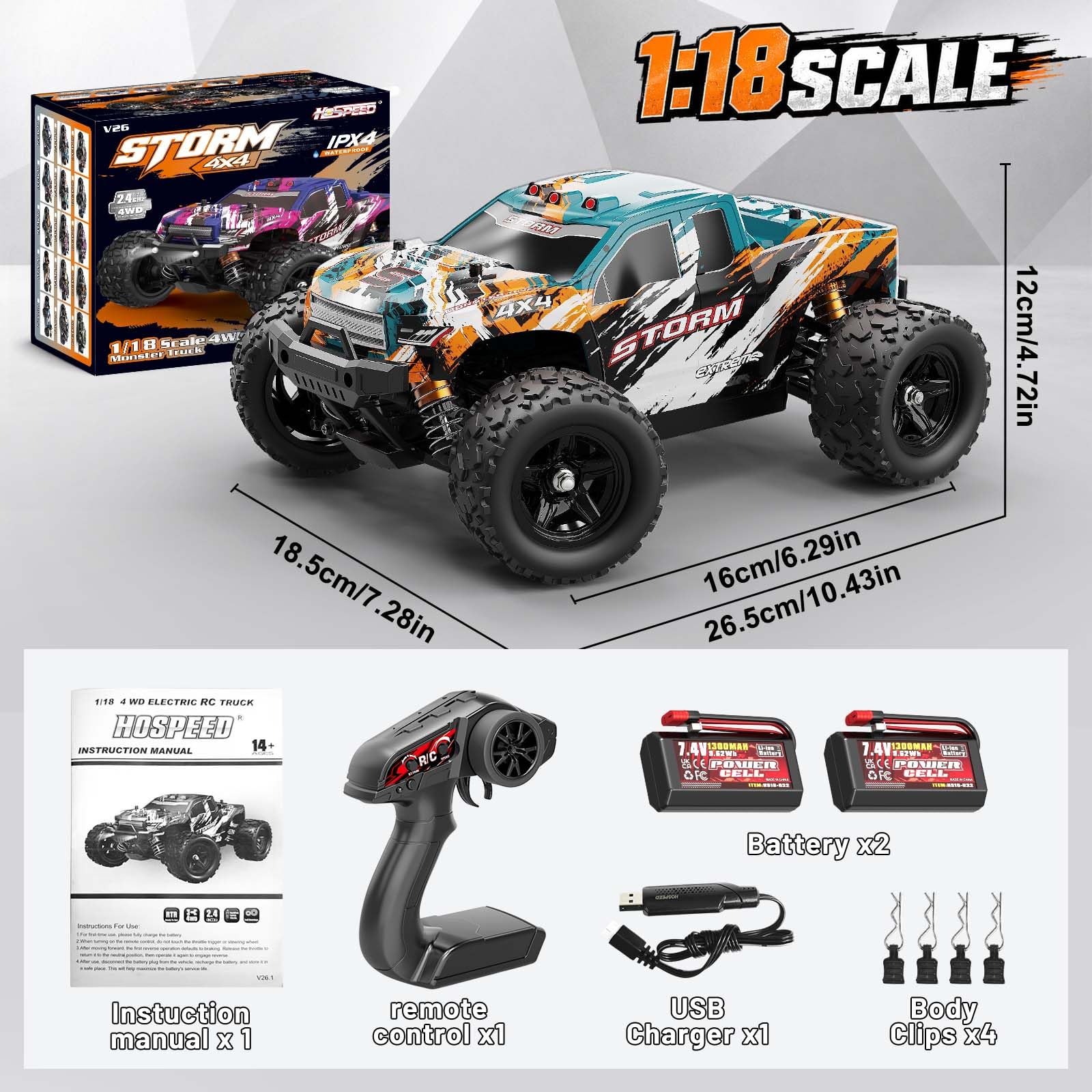 YESHIN Ferngesteuertes Auto 1:18 4WD RC Car 40 km/h für Erwachsene & Jungen | ab 8 10 Jahren RTR Offroad All-Terrain RC Auto mit Vollmetall-Antrieb, 2x1300-mAh-Akkus & 2 Karosserien tolles Geschenk
