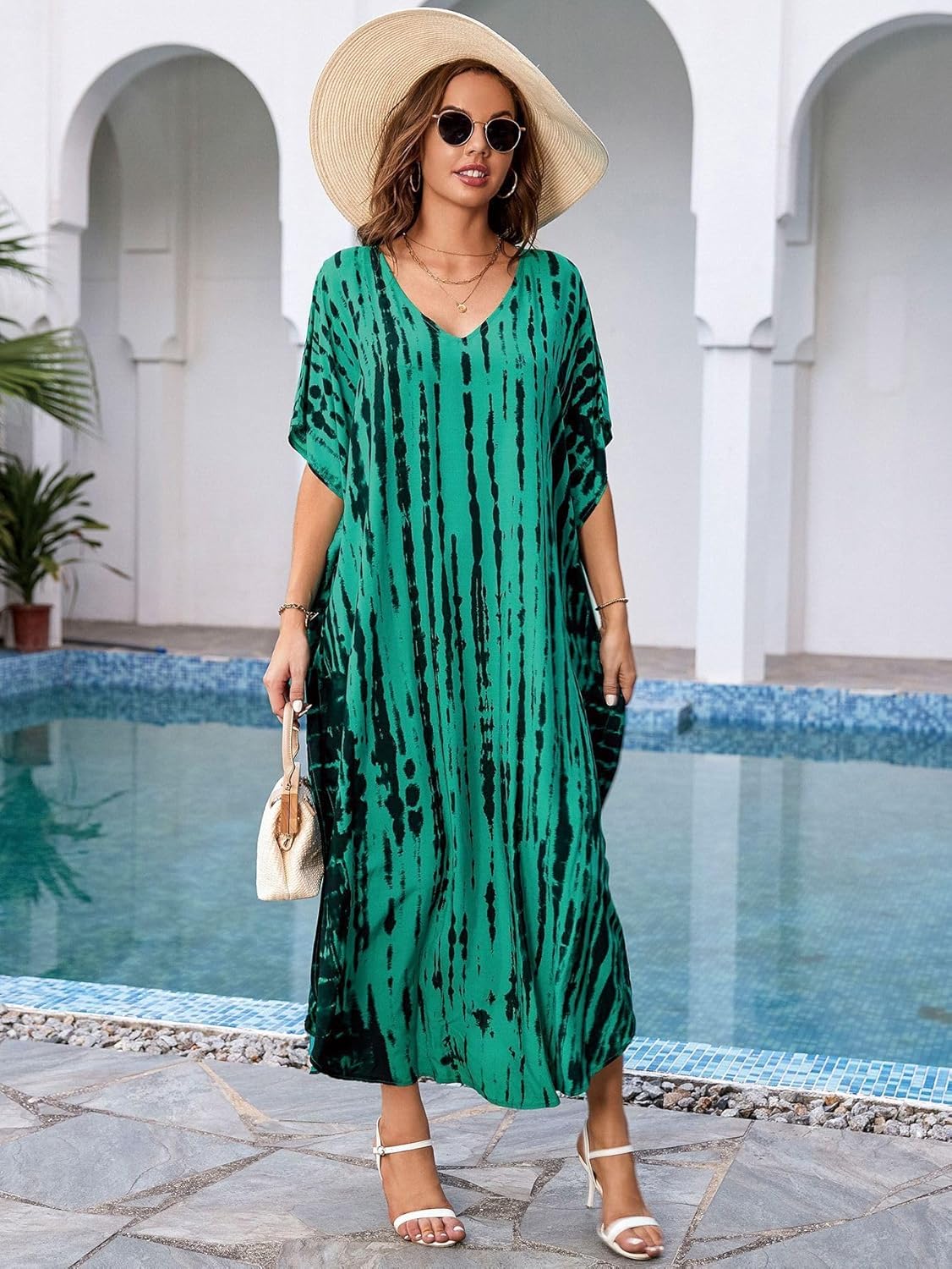 Kaftan for Women Plus Size Bathing Suit Cover up Batwing Dress Loose fit Moroccan Caftan mumu Dresses for Women - Image 2
