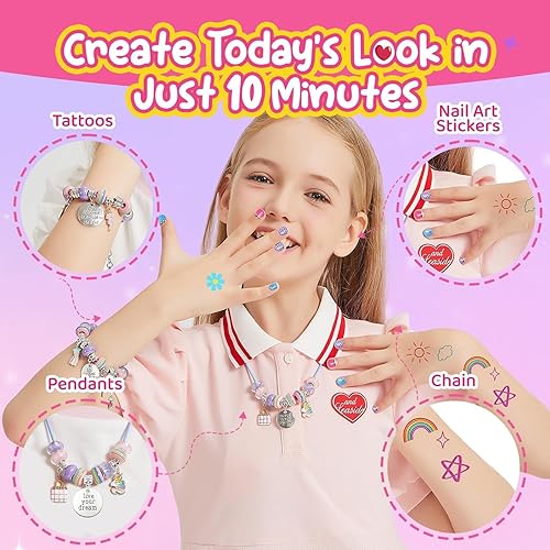 Miniatura 2 de Kit de maquillaje y joyería para niñas, juego de cosméticos reales lavables con fabricación de pulseras para niños pequeños, juguete de disfraz de