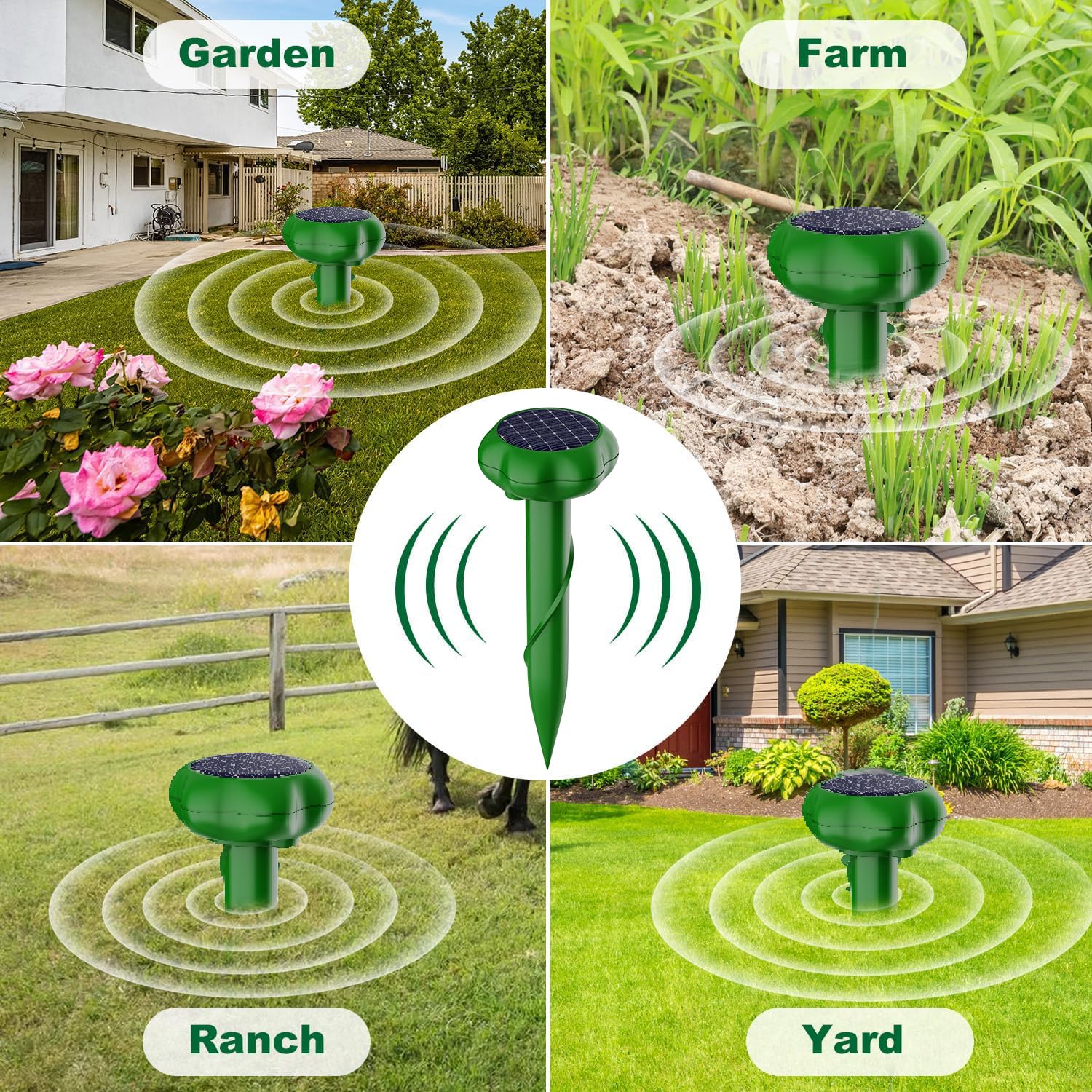 WUGEIN Scaccia Ultrasuoni Solare, Impermeabile IP65, Dissuasori per Topi, Gopher, Serpenti e Roditori, Repellente Solare da Esterno per Giardino, Prato, Fattoria e Cortile (verde)
