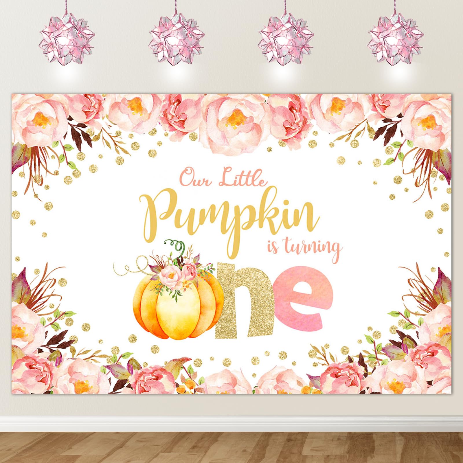 Avezano Kürbis-Babyparty-Hintergrund 1,8 X 1,1 M – Banner Mit „A Little Sweet Pumpkin Is On The Way“