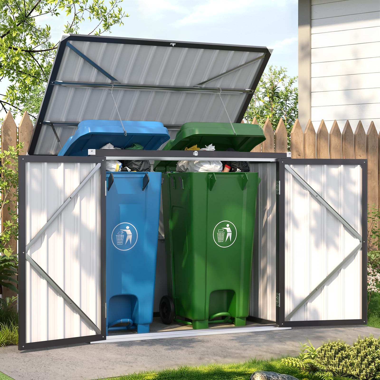 U-MAX Outdoor Trash Can Storage Shed, Horizontal Cabinet Waterproof