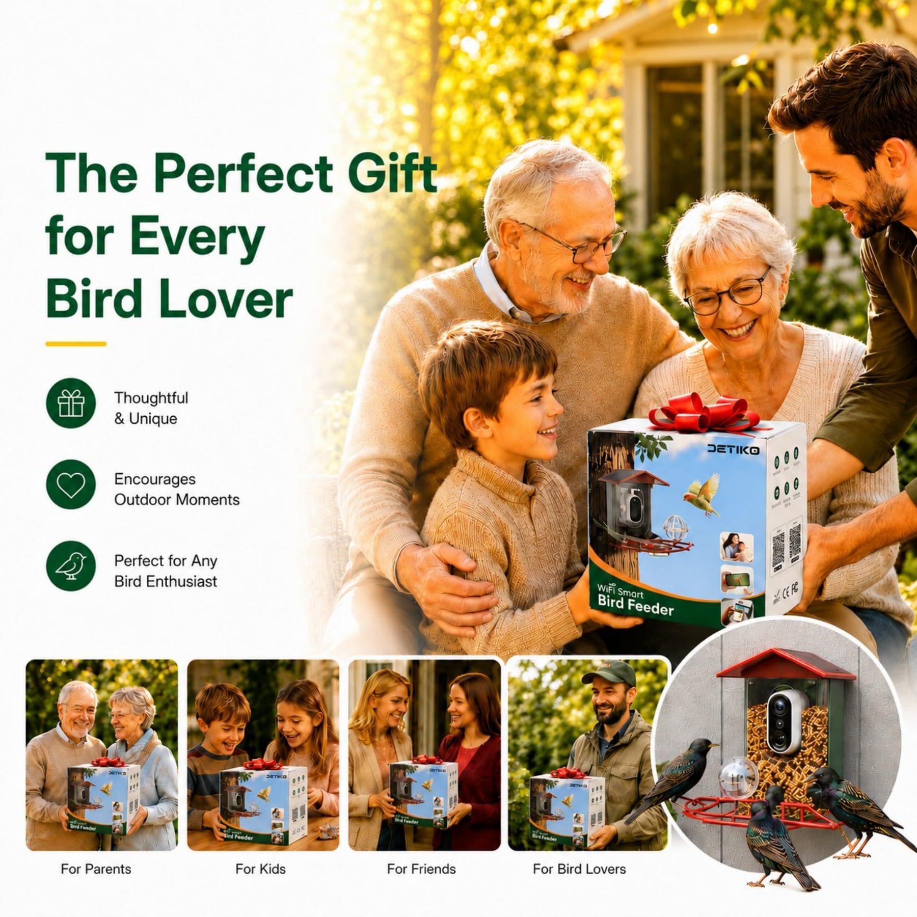 Mangiatoia per uccelli con fotocamera, birdwatching 2K per esterni appeso AI Identificazione Regalo per bambino