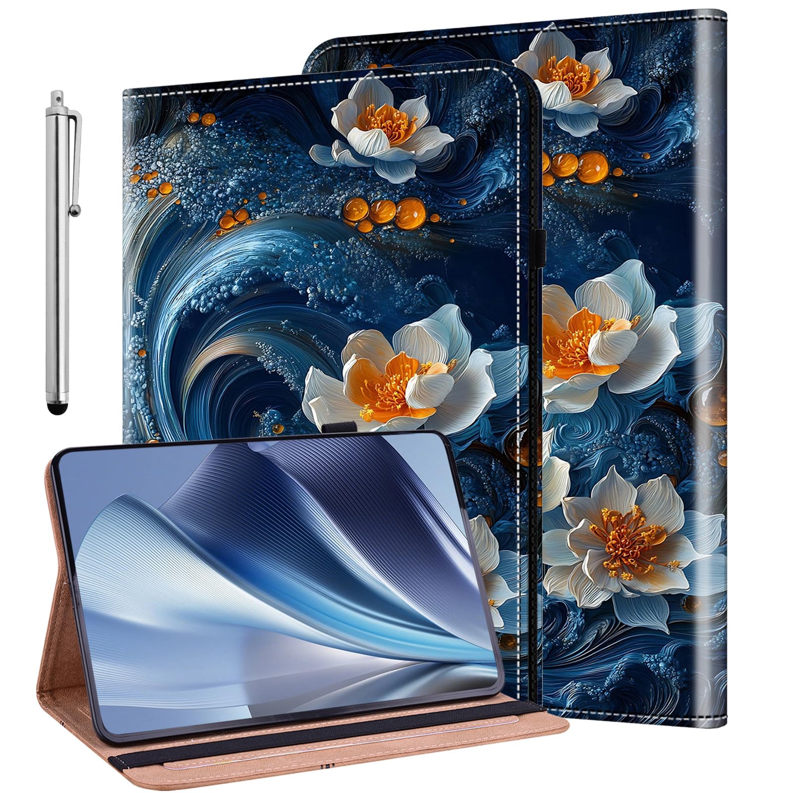 KEFBWAO Case for Samsung Galaxy Tab S10 Lite/ S10 FE/ S9 FE 5G 10.9 Inch/Tab S9 11 Inch with Pencil Holder, Cute Unique Design Flip Wallet Leather