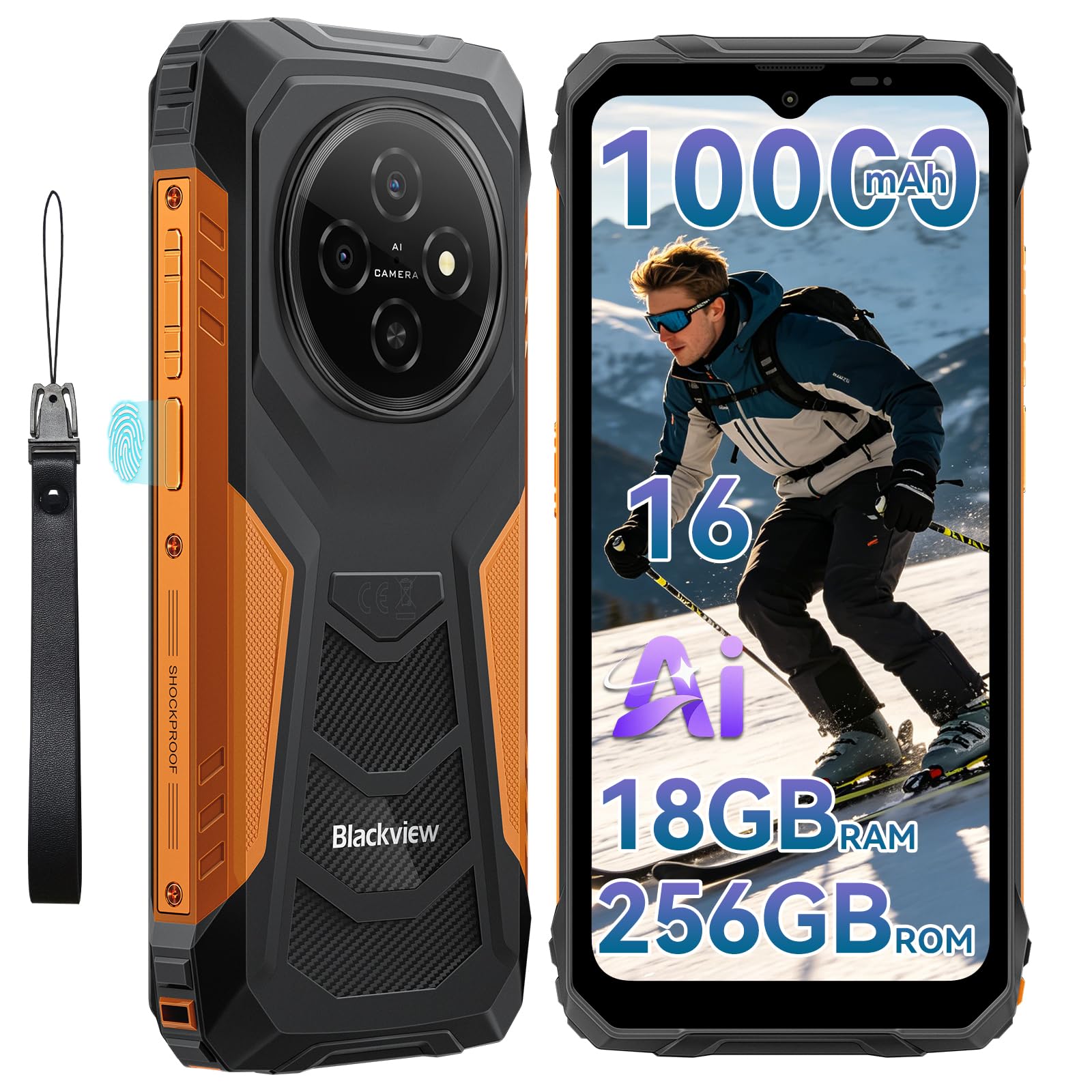 Blackview Rugged Smartphone Android 16, Batteria 10000mAh Telefono Indistruttibile, Gemini AI, 18(6+12) GB+256GB/2TB TF Celluare Antiurto, 6.56" HD+, 4G/NFC/OTG/Fingerprint/3 Anni Garanzia