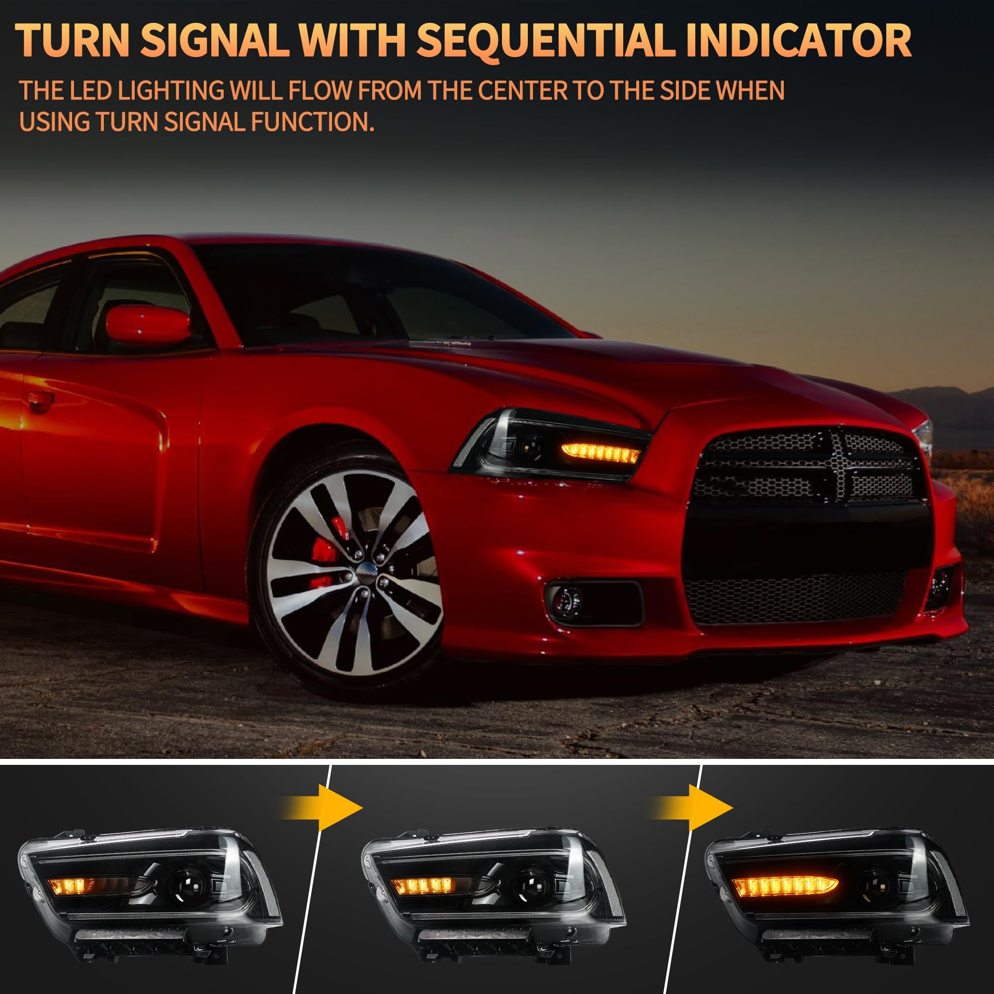 VLAND Faros Delanteros LED para Charger 2011-2014 [no para Charger SE 2012], con luces de giro secuenciales, 1 juego (lado del conductor + pasajero)
