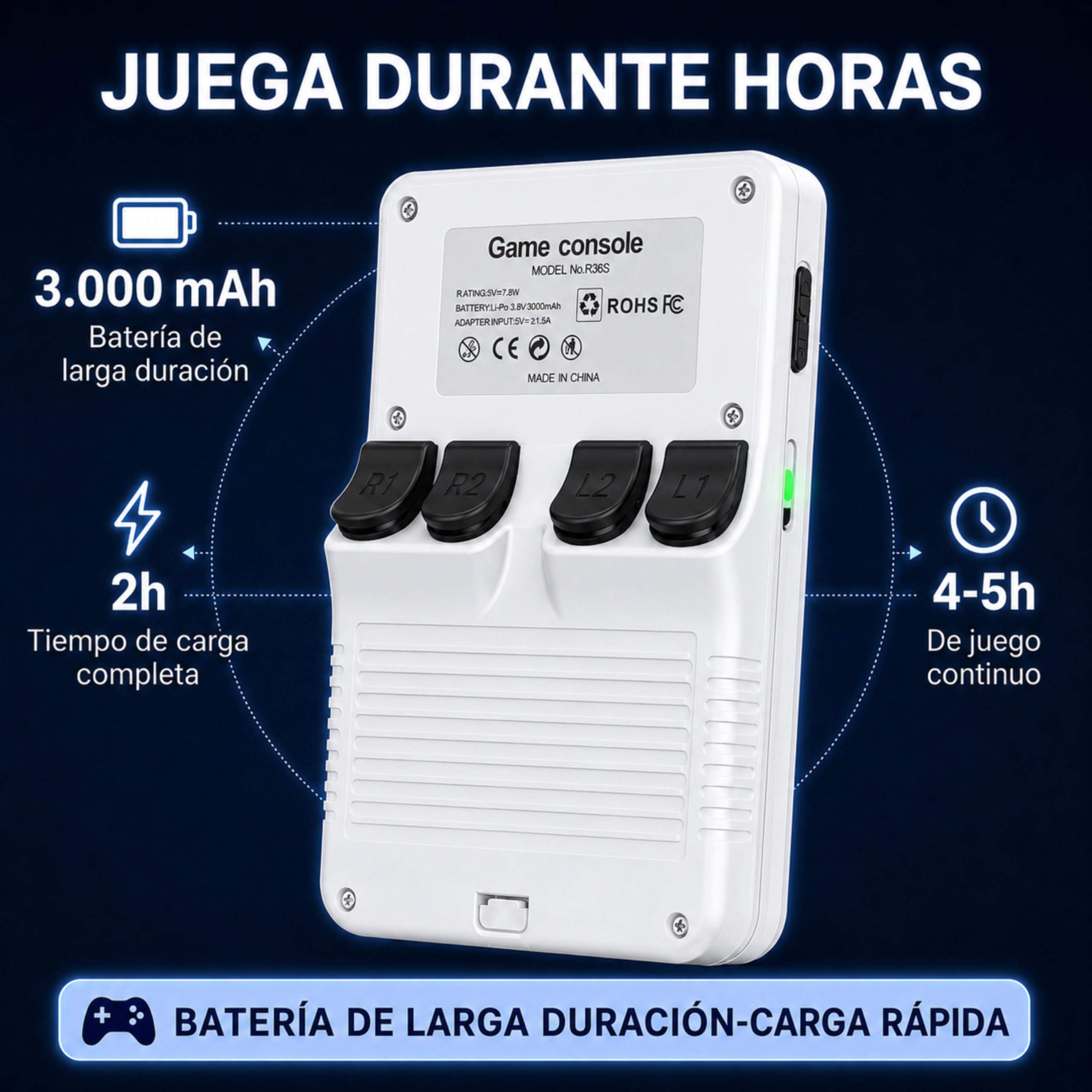 Console rétro portable avec 17 000 à 21 000 jeux - Version 2026 - Mini console d'arcade - Jeux PS1, PSP, N64, NDS, GBA, NeoG, etc. - Écran HD 3,5' 640 x 480 - Repousse les imitations (blanc)