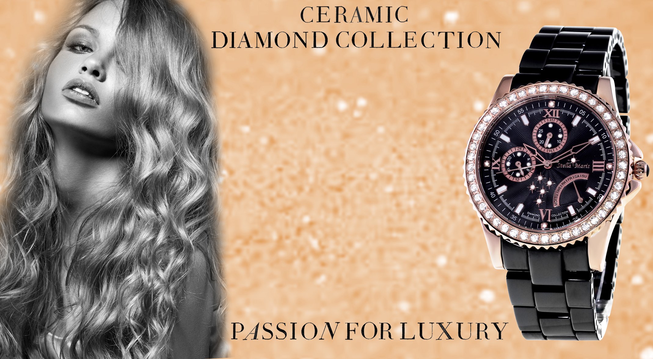 Stella Maris Damen-Armbanduhr Analog Quarz Premium Keramik Diamanten - STM15N4