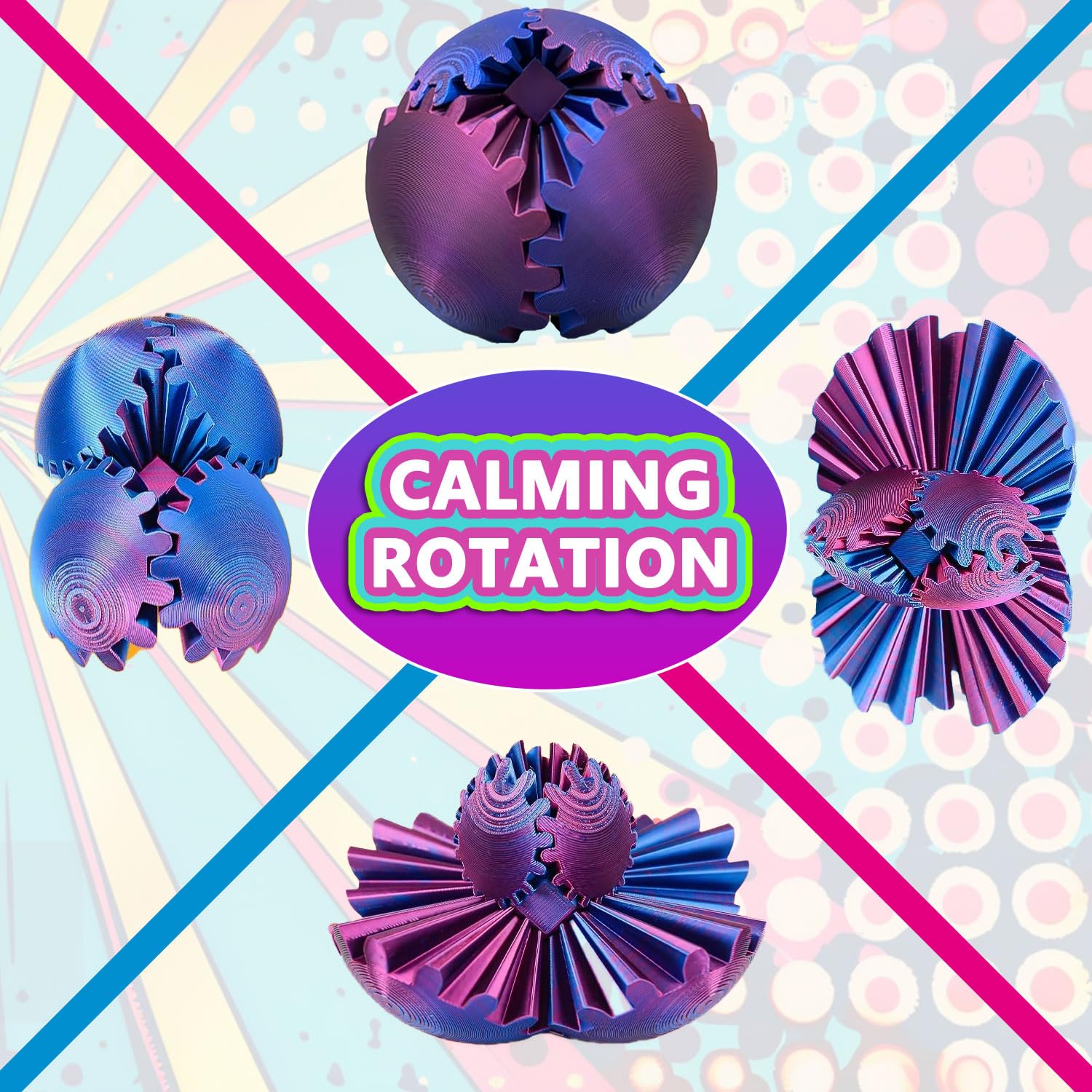 Gear Ball 3D Printed Fidget Toy Spinning Gear Sphere for Stress Relief Anxiety Fun Desk Toy for Adults Kids Stocking Filler Birthday Christmas White Elephant Gifts - Image 4