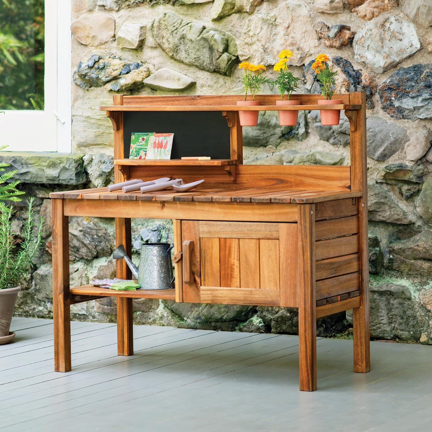 Martha Stewart Kids' Outdoor Potting Bench: Wooden Mud Kitchen Playset w/ Pots, Gardening Tools, Chalkboard, Removable Sink | Kids' Pretend Play Furniture, Sensory Mud Table w/ Storage for Backyard