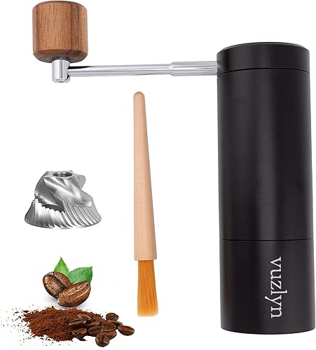 Molinillo de café manual con rebabas de acero inoxidable y ajuste interno, molinillo de mano portátil para café incluye cepillo de limpieza