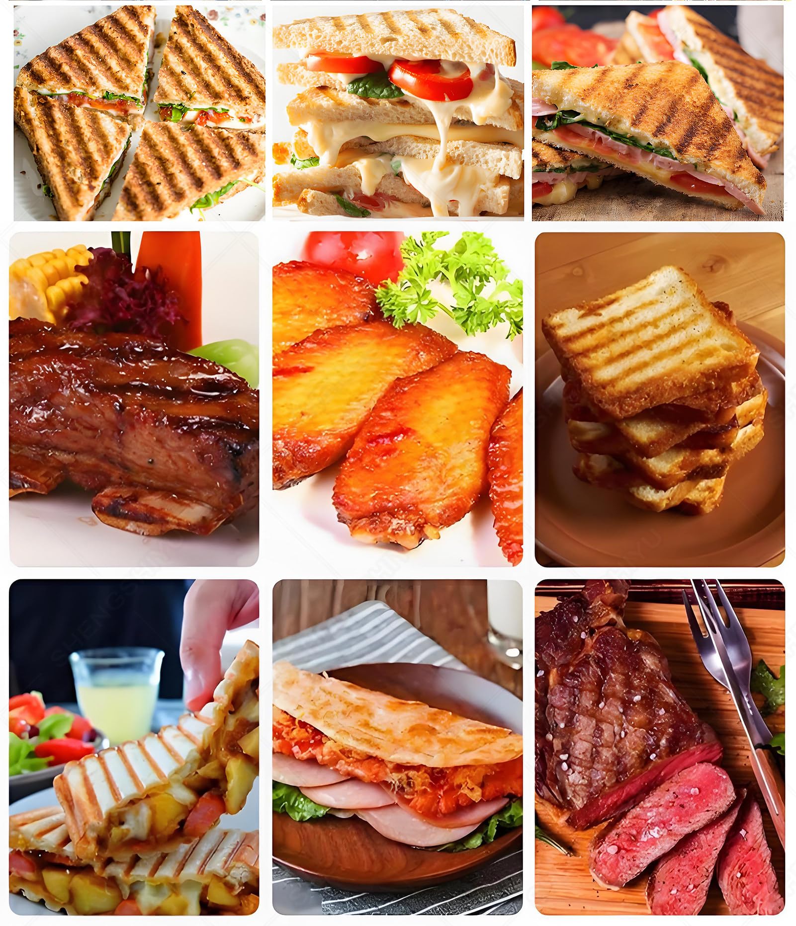 Profesjonalny Elektryczny Grill do Panini,Profesjonalny Opiekacz do Kanapek,Opiekacz do Burgerów,żebrowany Grill Kontaktowy,Regulacja Temperatury Pokrętłem (50~300°C) + Timer 1~5 Minut FY812