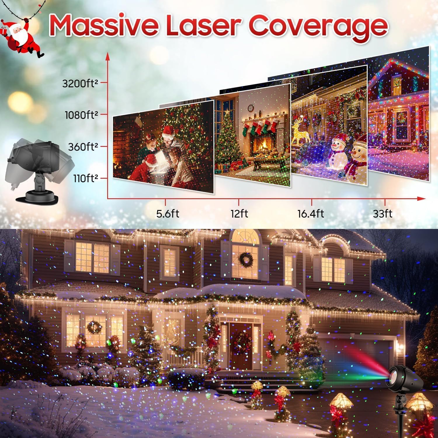 3-Color Bright Star Laser Christmas Projector Lights Outdoor IP65 Waterproof Cold Resistant with Remote & Timing for Holiday Party Garden Decor