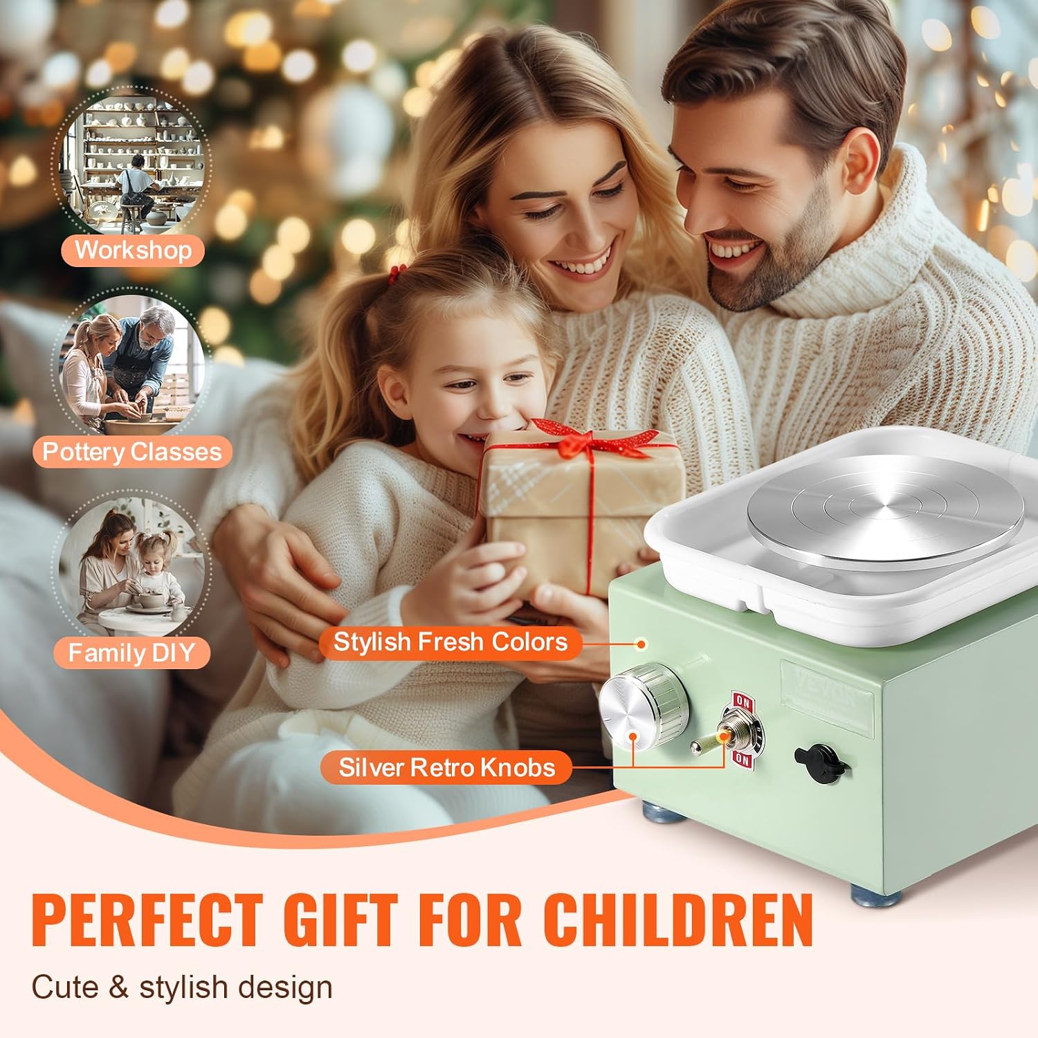 VEVOR Mini Pottery Wheel for Kids and Adults, 2 Turntables 2.6in/3.9in, 0-320RPM Speed Adjustable, Complete Pottery Kit With 18pcs Accessories Tools, Craft Christmas Gifts for Kids Teens Adults, Green