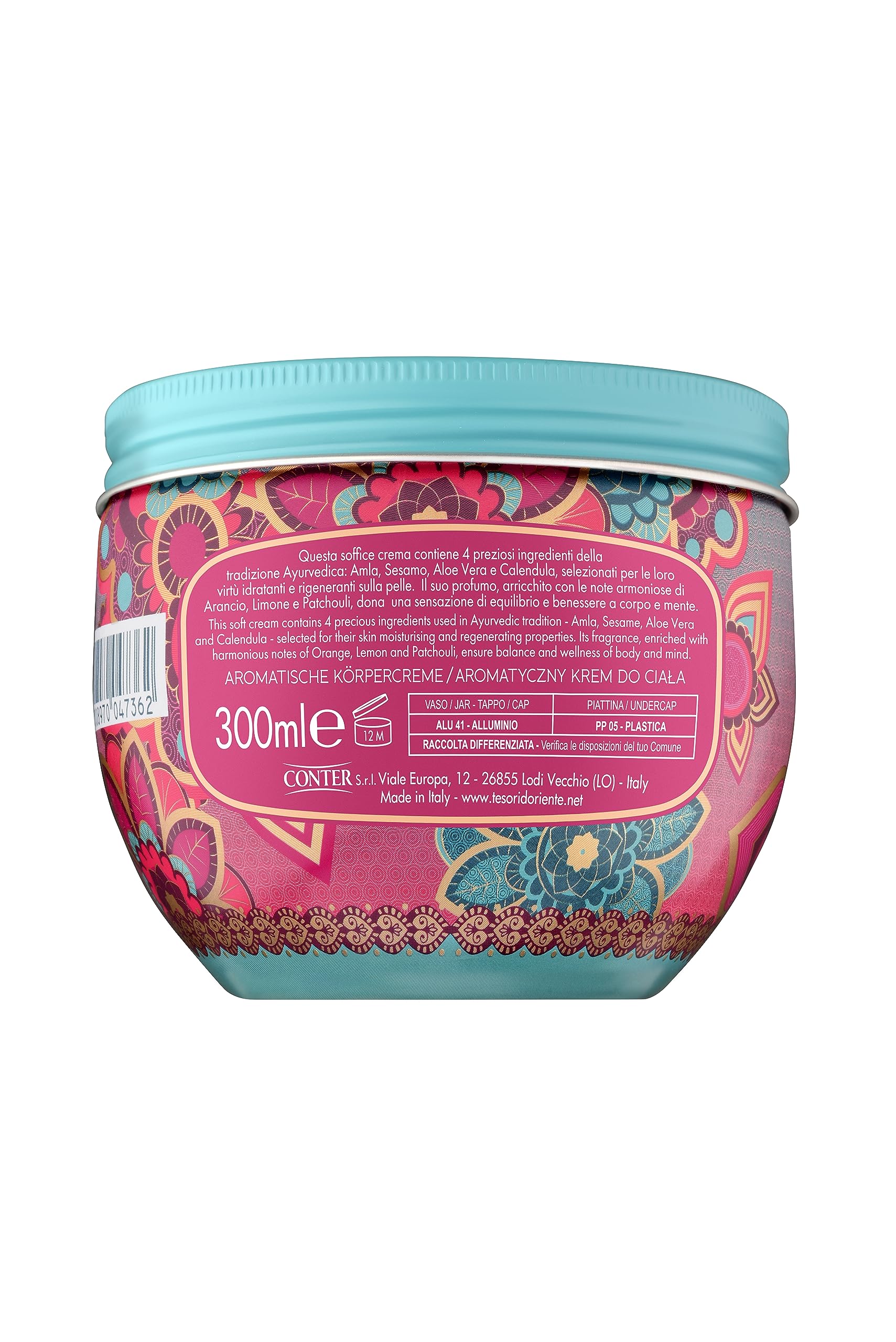 Tesori d'Oriente Ayurveda krem do ciała, 300 ml, aromatyczny krem do ciała z owocami amla i paczula, krem nawilżający do pielęgnacji ciała, rytuał wellness dla ciała i zmysłów