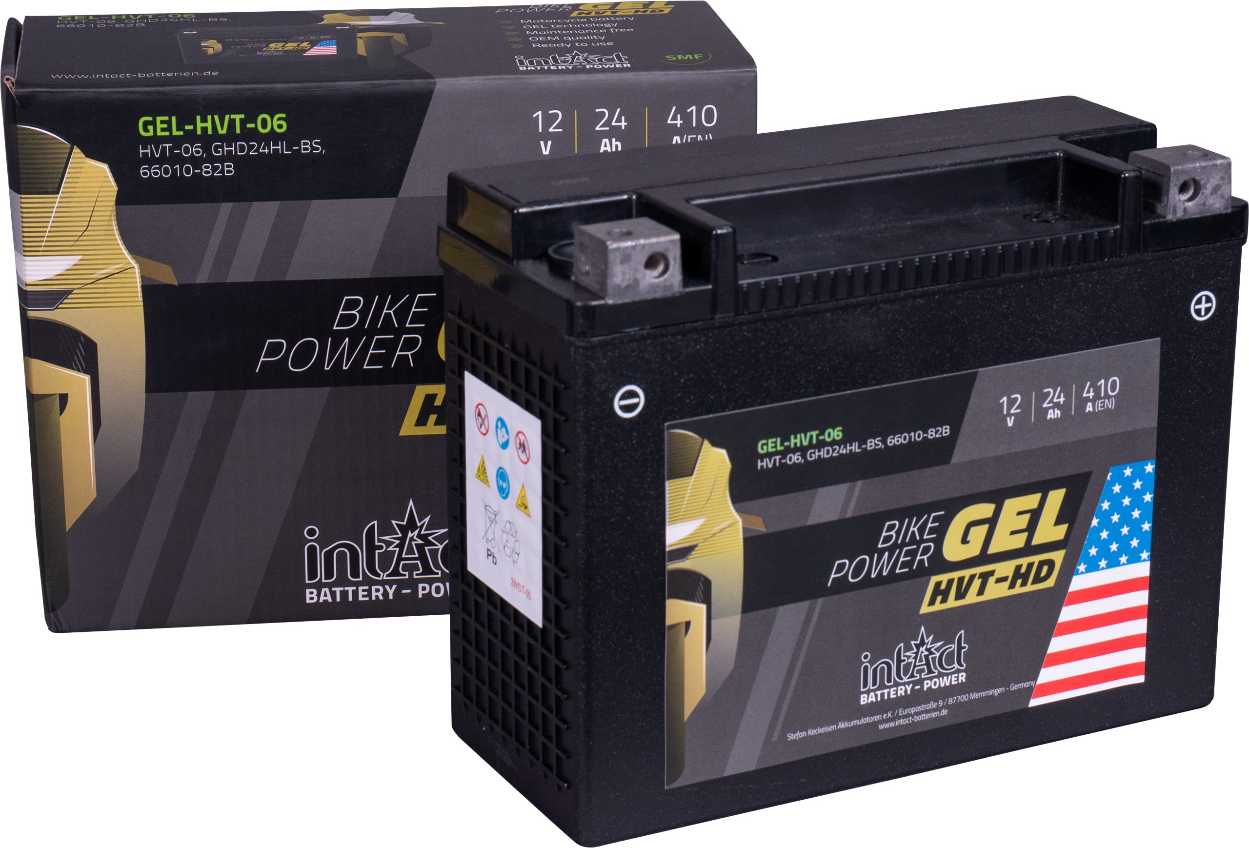 intAct Bike-Power GEL-HVT-06, GHD24HL-BS, 12V 24 Ah, 410 A (EN), Odporny na wibracje i wytrzymały akumulator motocyklowy GEL, Bezobsługowy akumulator GEL
