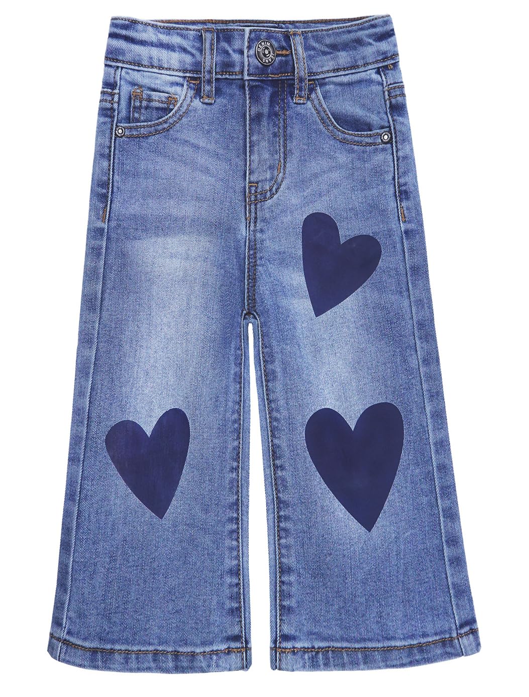Baby Girsl Wide-Leg Jeans,Heart-shapped Leather Decoration Denim Pants