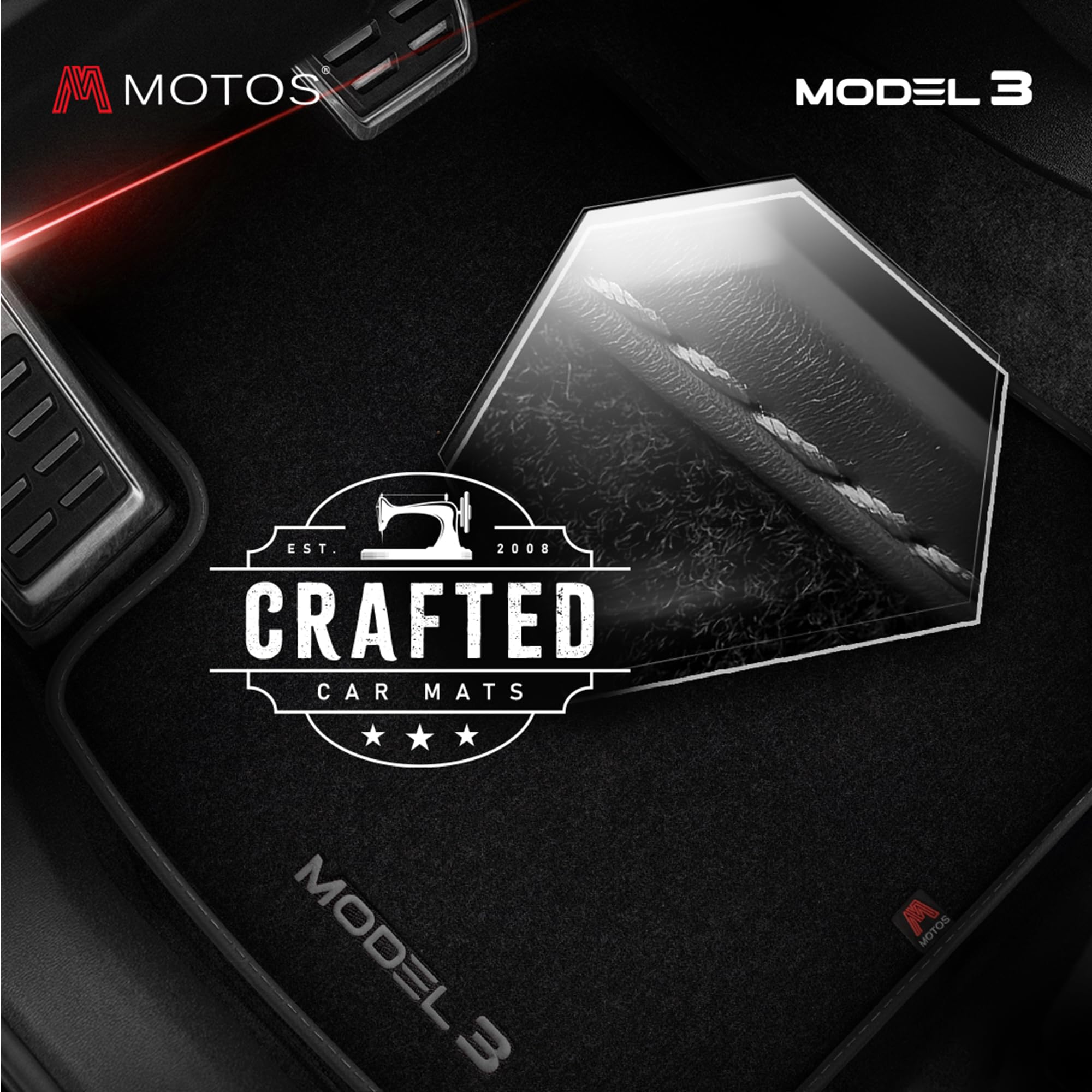 M MOTOS Personalizowane welurowe dywaniki podłogowe do Tesla Model 3 od 2017 - Premium, Mat, szary - utrzymuj swój samochód w czystości i komforcie dzięki naszym dywanikom podłogowym