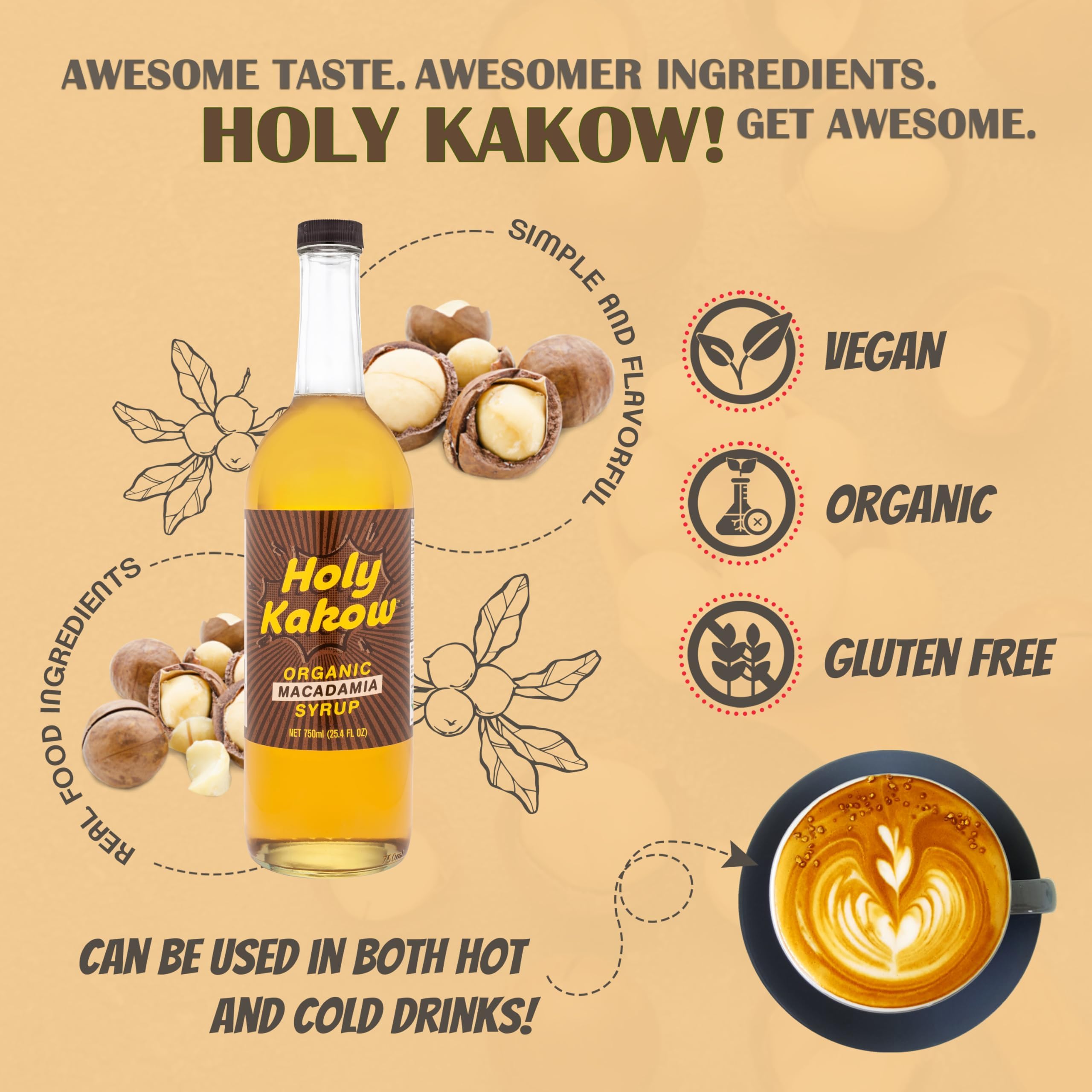 Amazon.com: Holy Kakow Cafe Organic Macadamia Syrup, Vegan and and